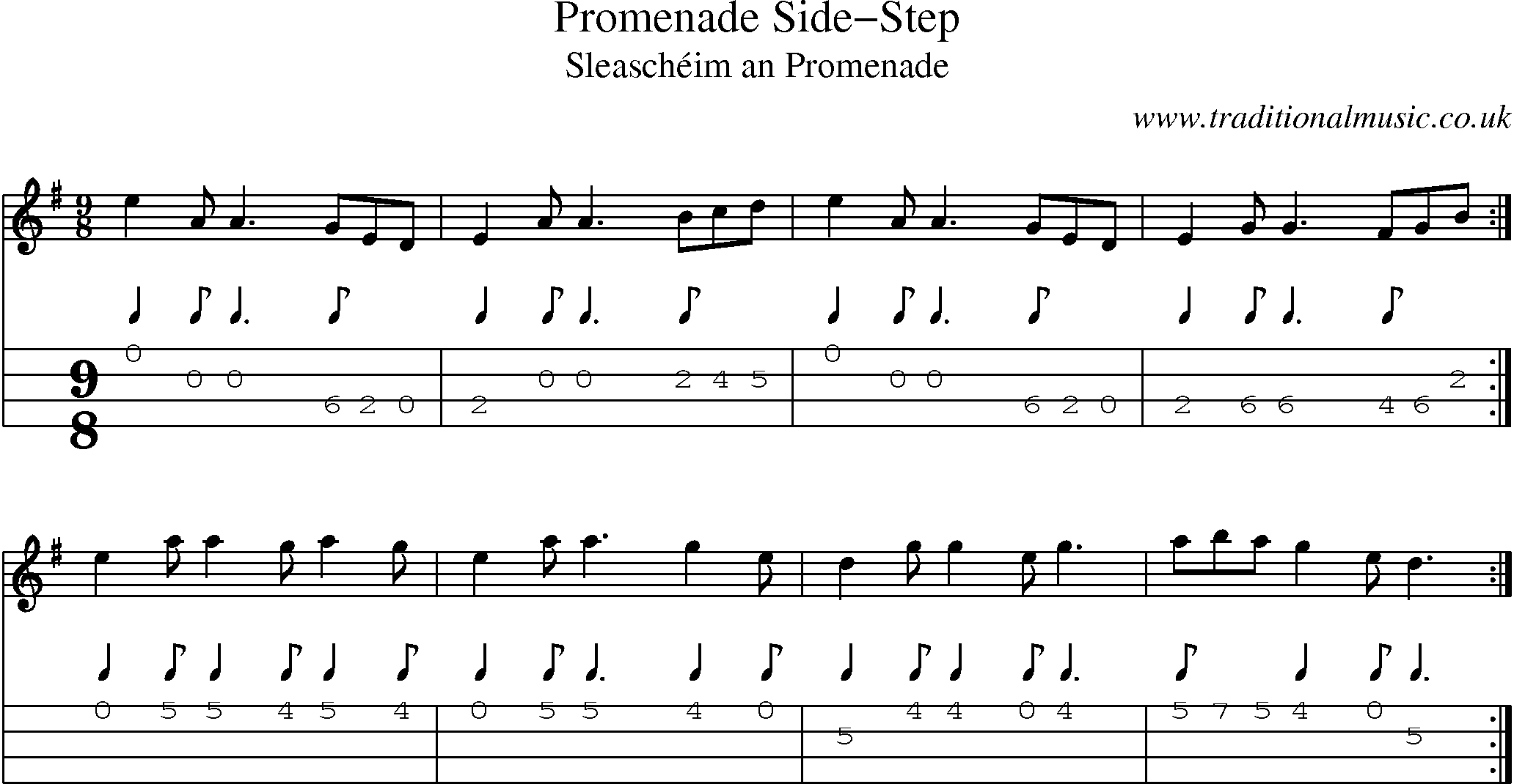 Music Score and Mandolin Tabs for Promenade Sidestep