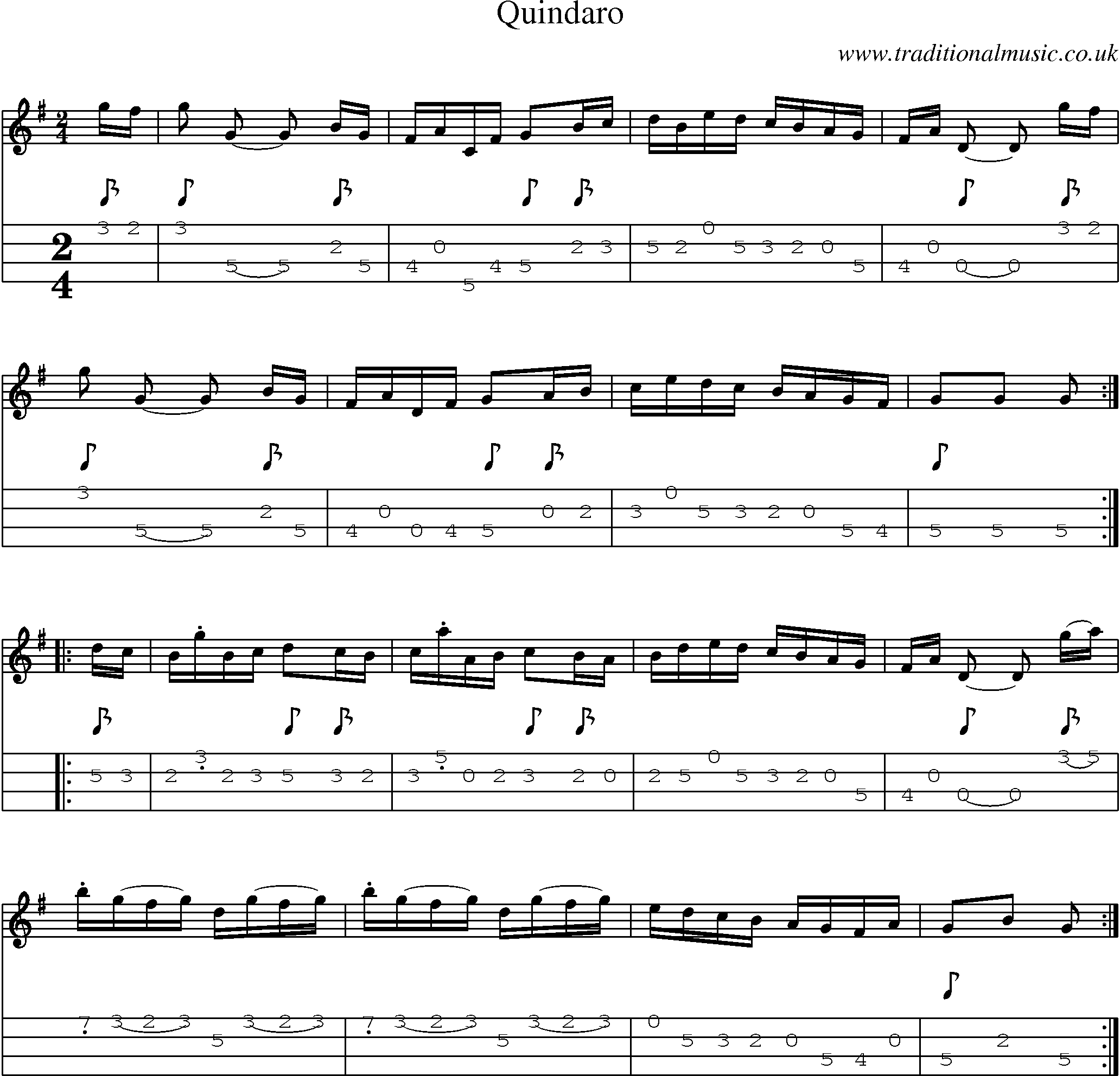Music Score and Mandolin Tabs for Quindaro