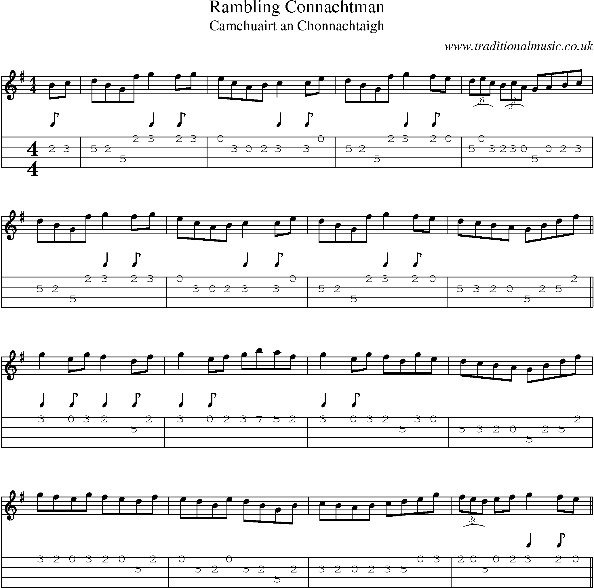 Music Score and Mandolin Tabs for Rambling Connachtman