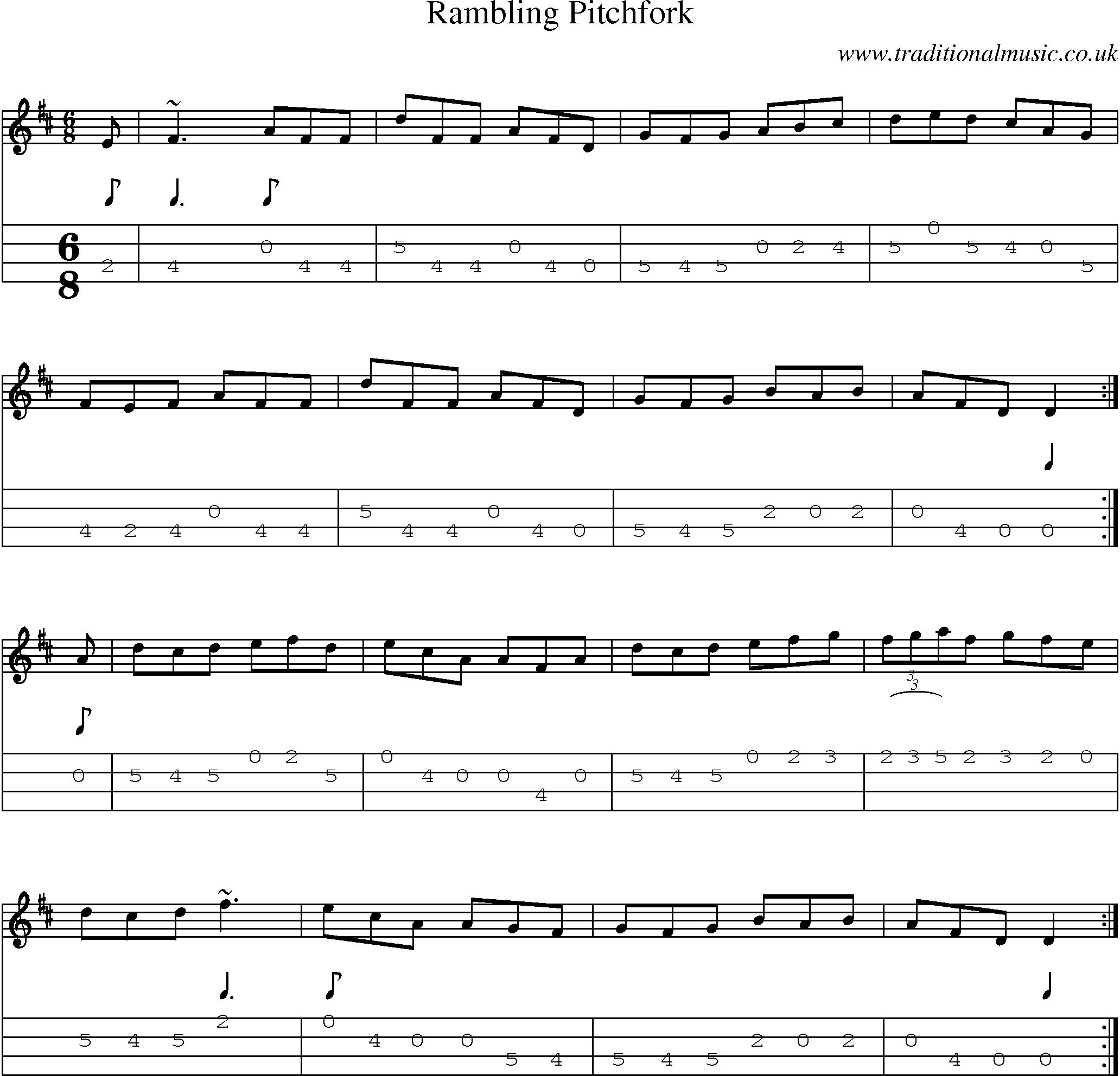 Music Score and Mandolin Tabs for Rambling Pitchfork