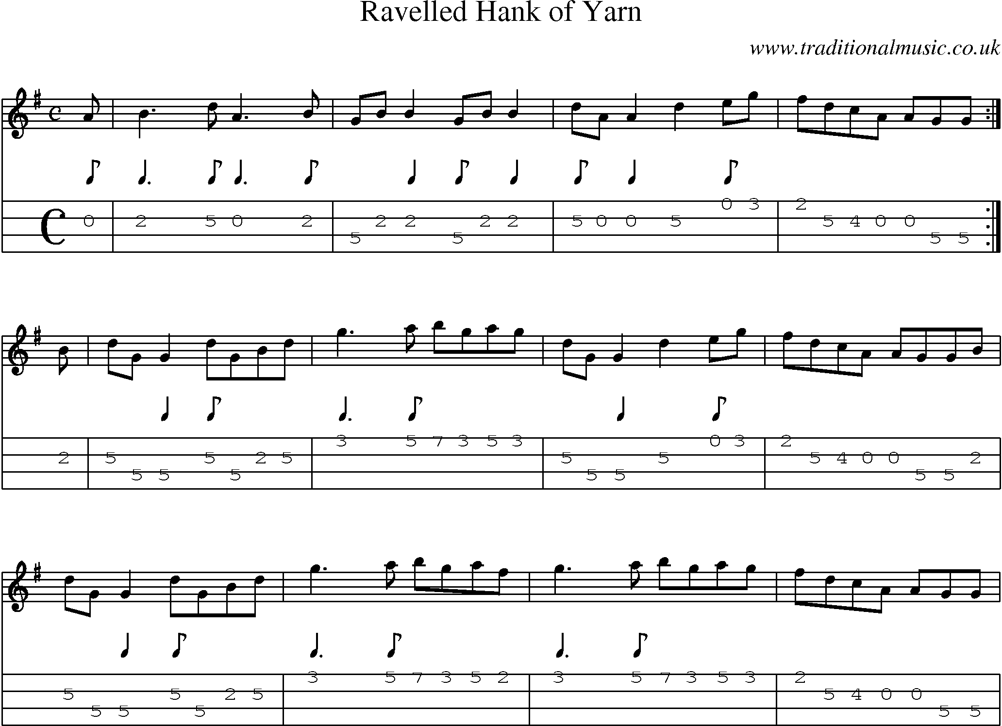 Music Score and Mandolin Tabs for Ravelled Hank Of Yarn