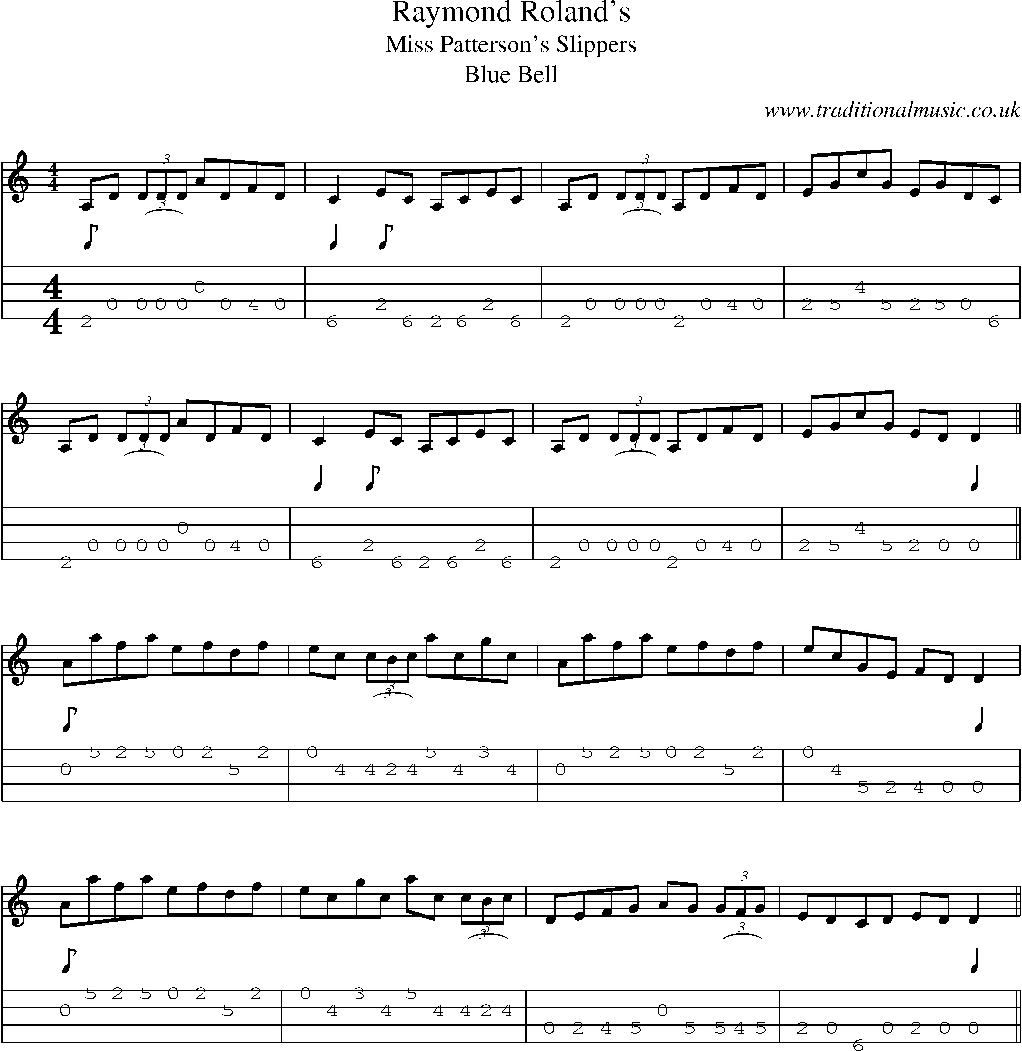 Music Score and Mandolin Tabs for Raymond Rolands