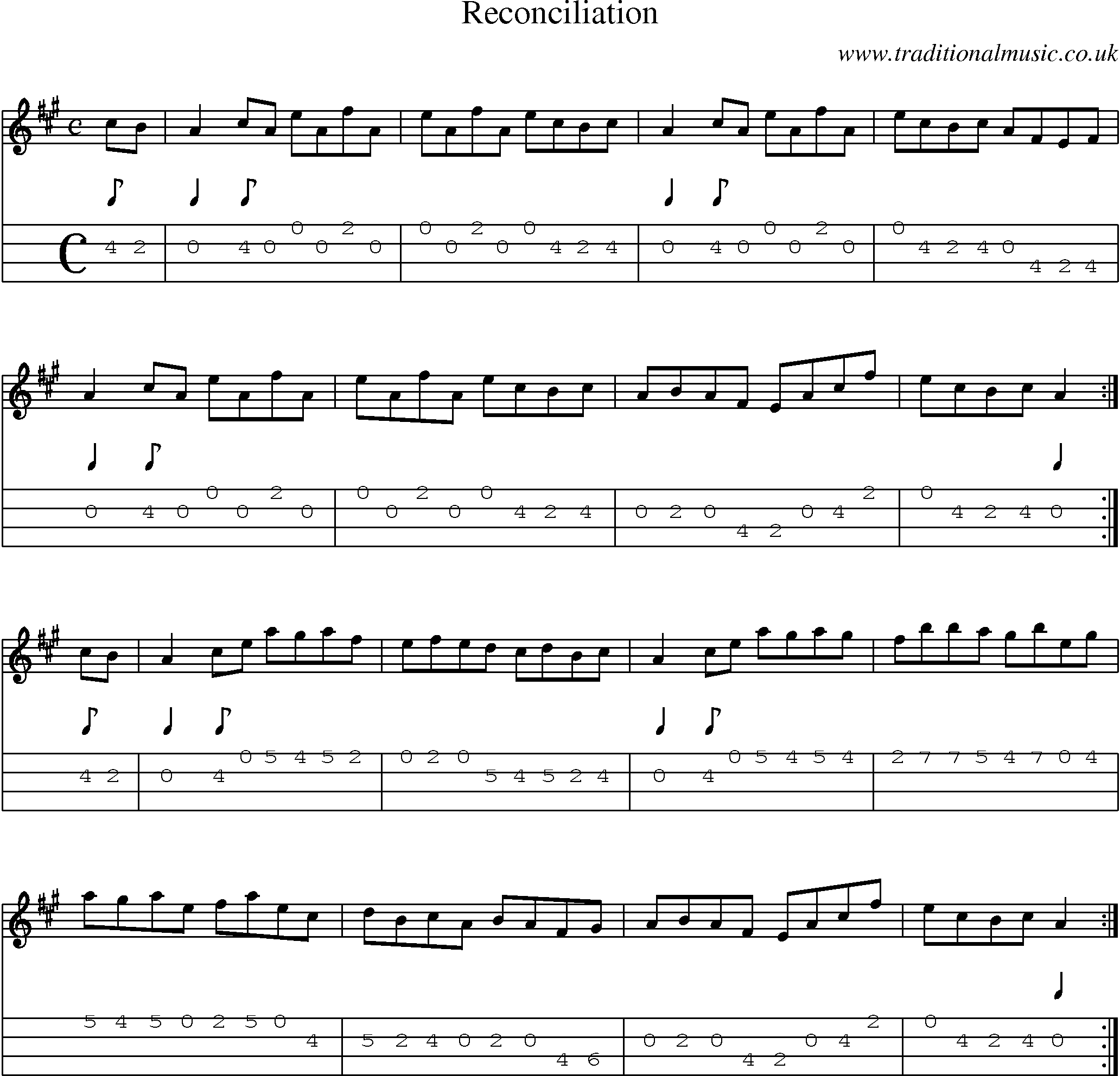 Music Score and Mandolin Tabs for Reconciliation
