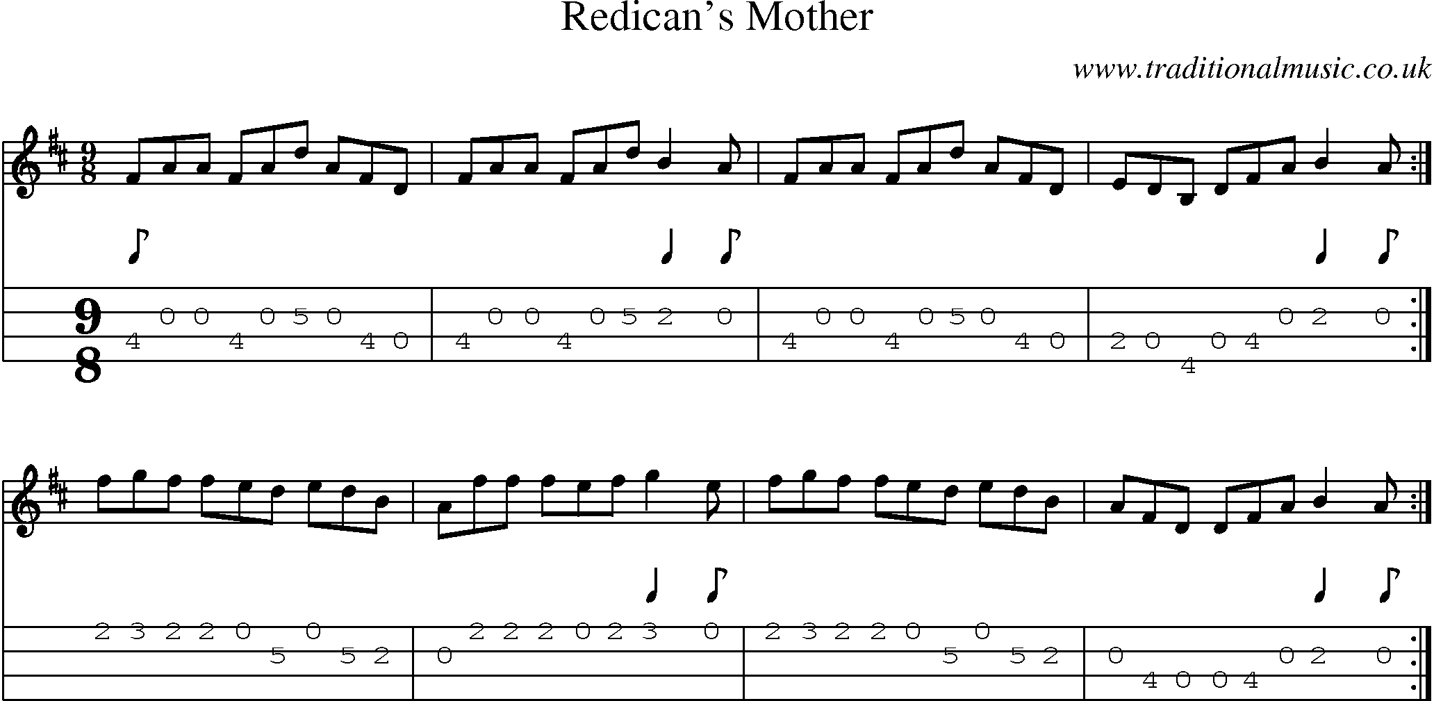 Music Score and Mandolin Tabs for Redicans Mother