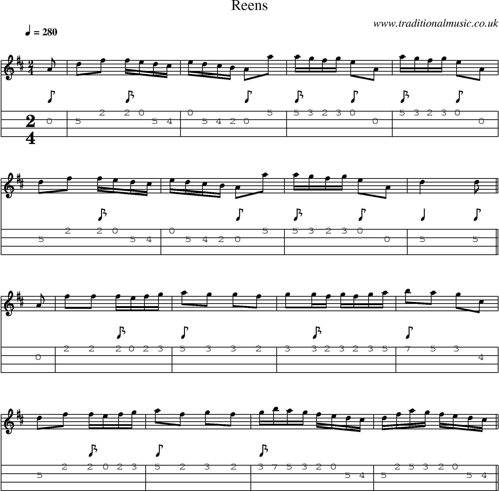 Music Score and Mandolin Tabs for Reens