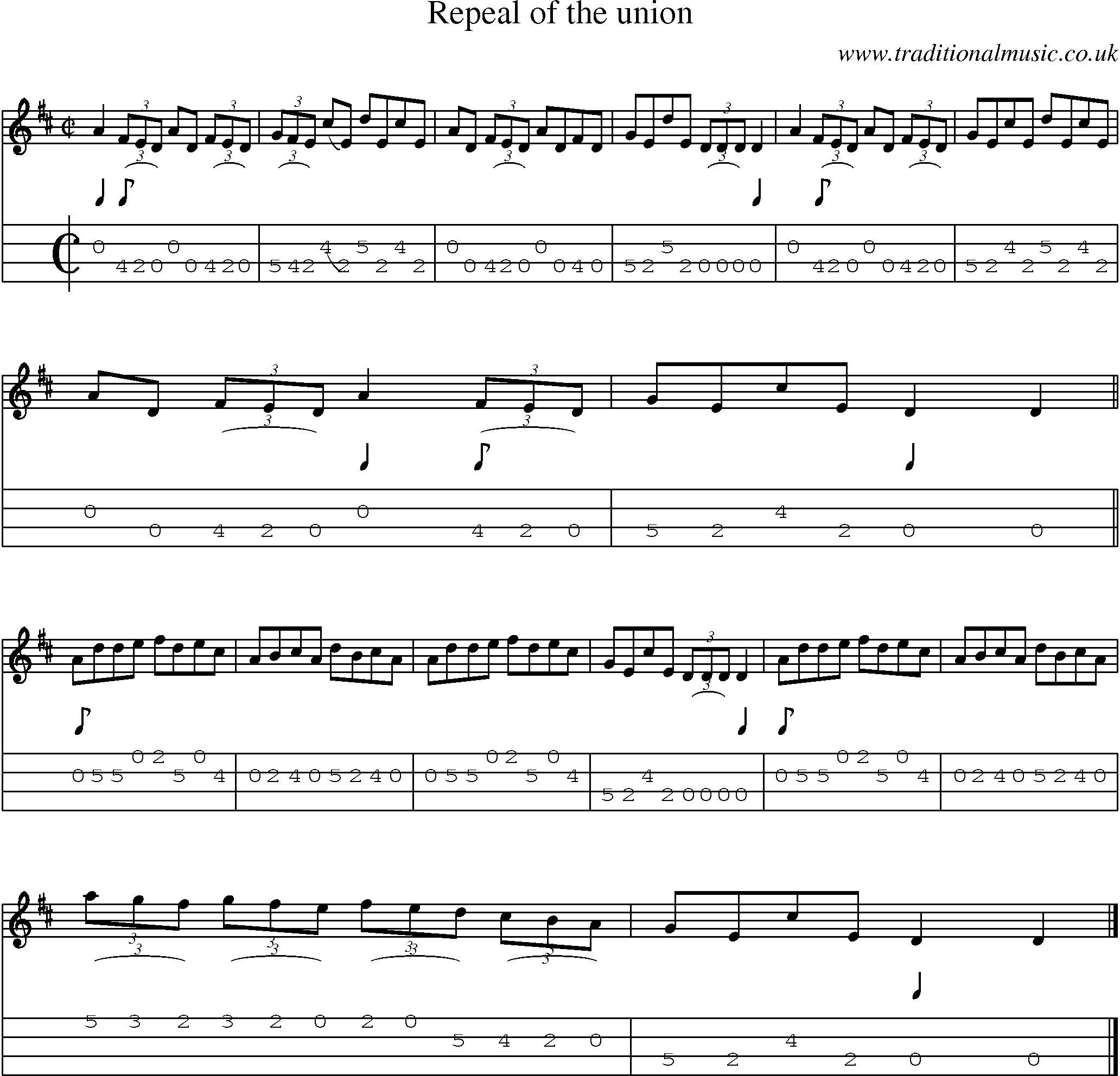 Music Score and Mandolin Tabs for Repeal Of The Union