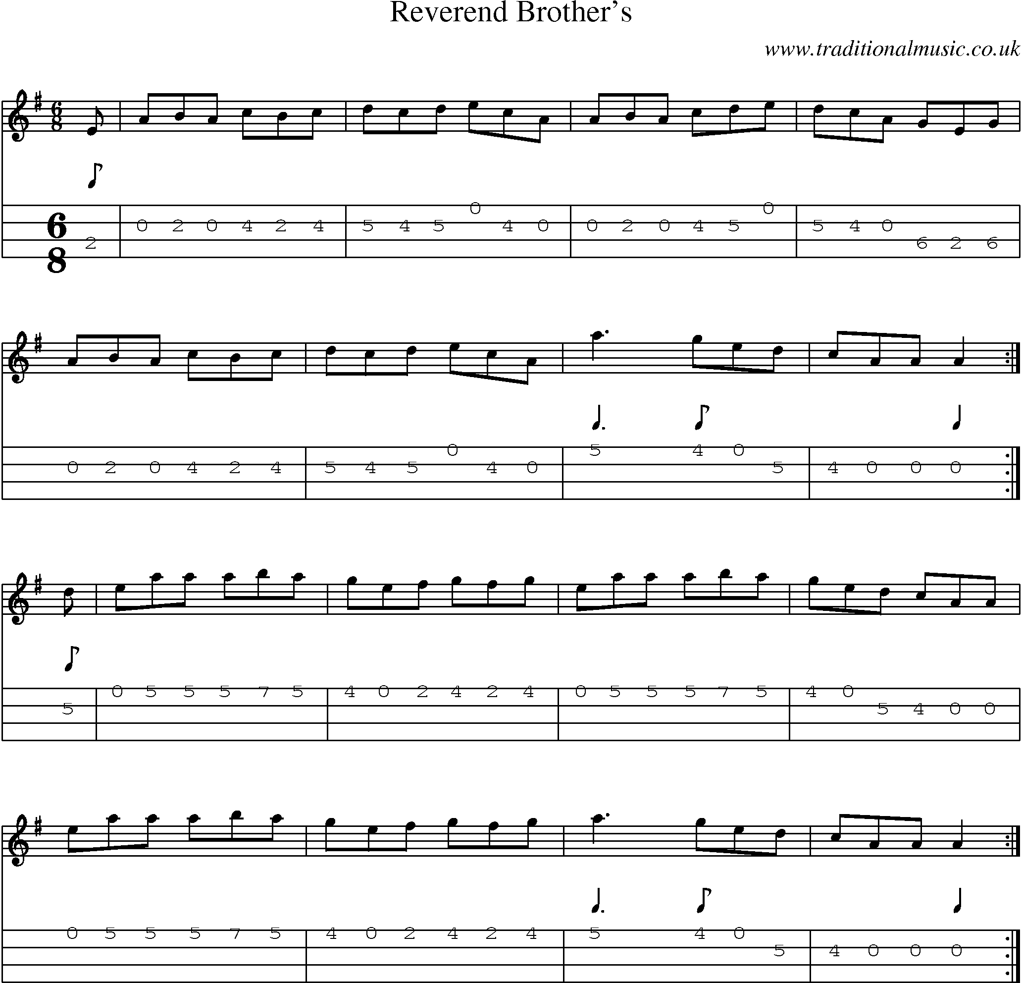 Music Score and Mandolin Tabs for Reverend Brothers