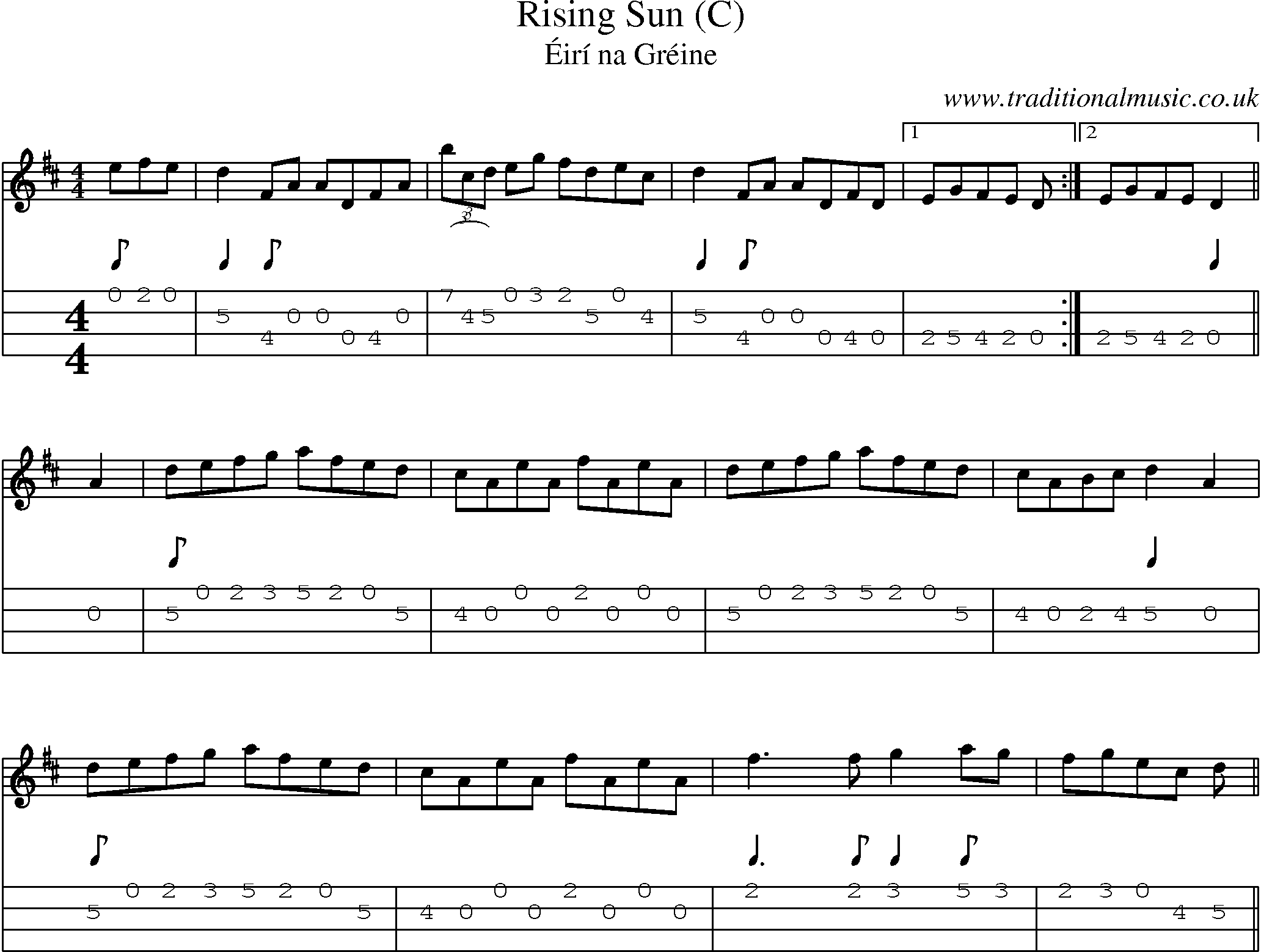 Music Score and Mandolin Tabs for Rising Sun (c)