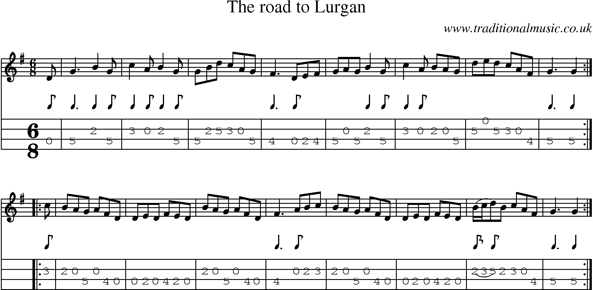 Music Score and Mandolin Tabs for Road To Lurgan