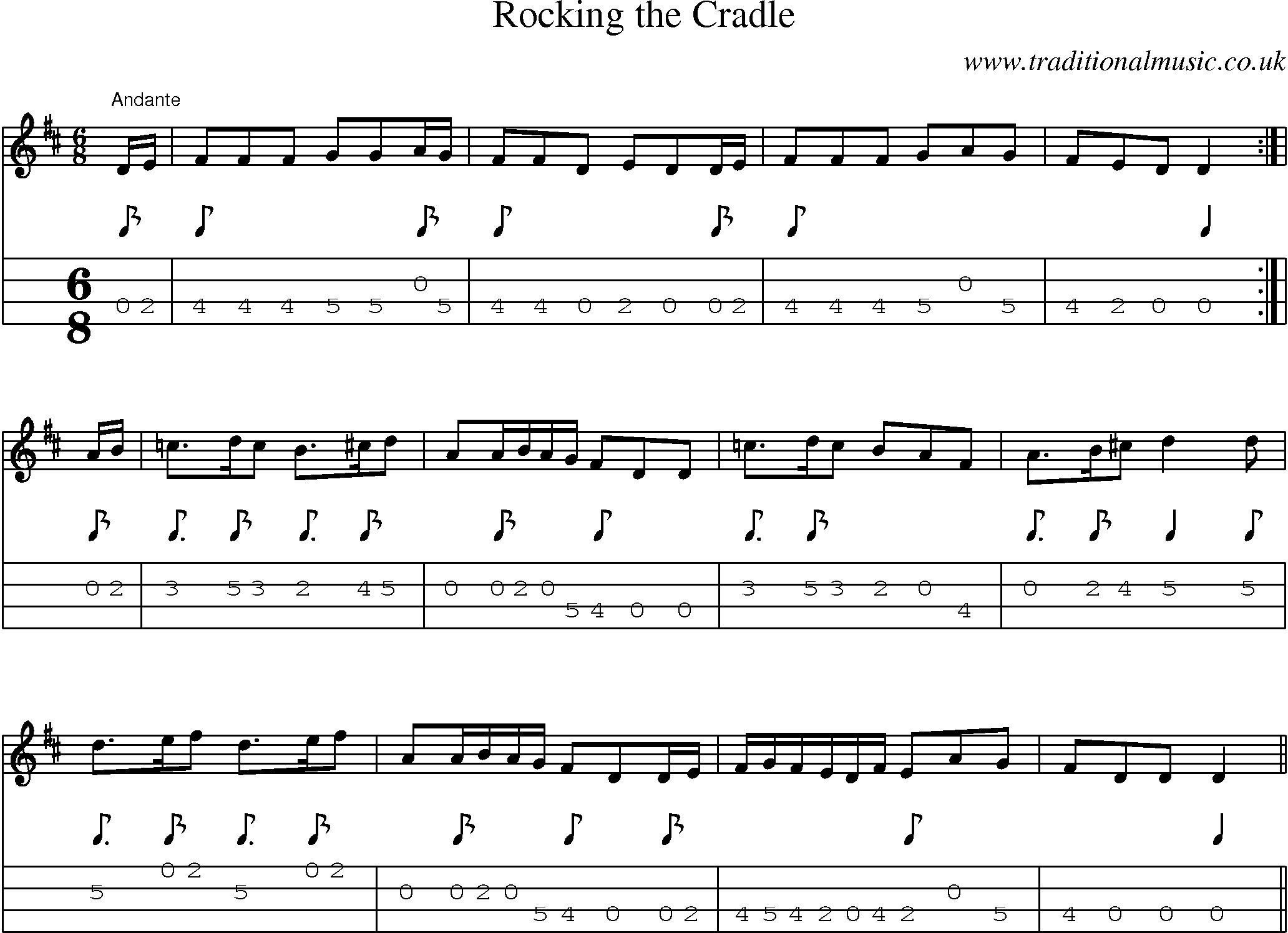 Music Score and Mandolin Tabs for Rocking Cradle