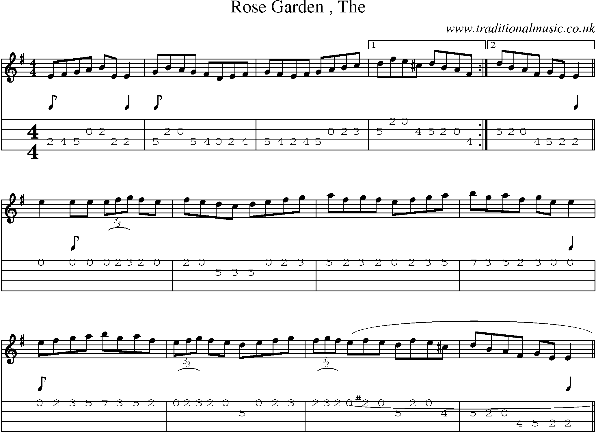 Music Score and Mandolin Tabs for Rose Garden