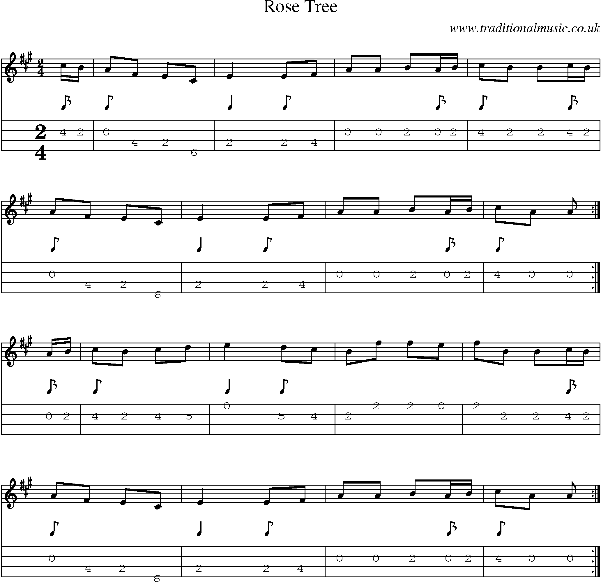 Music Score and Mandolin Tabs for Rose Tree