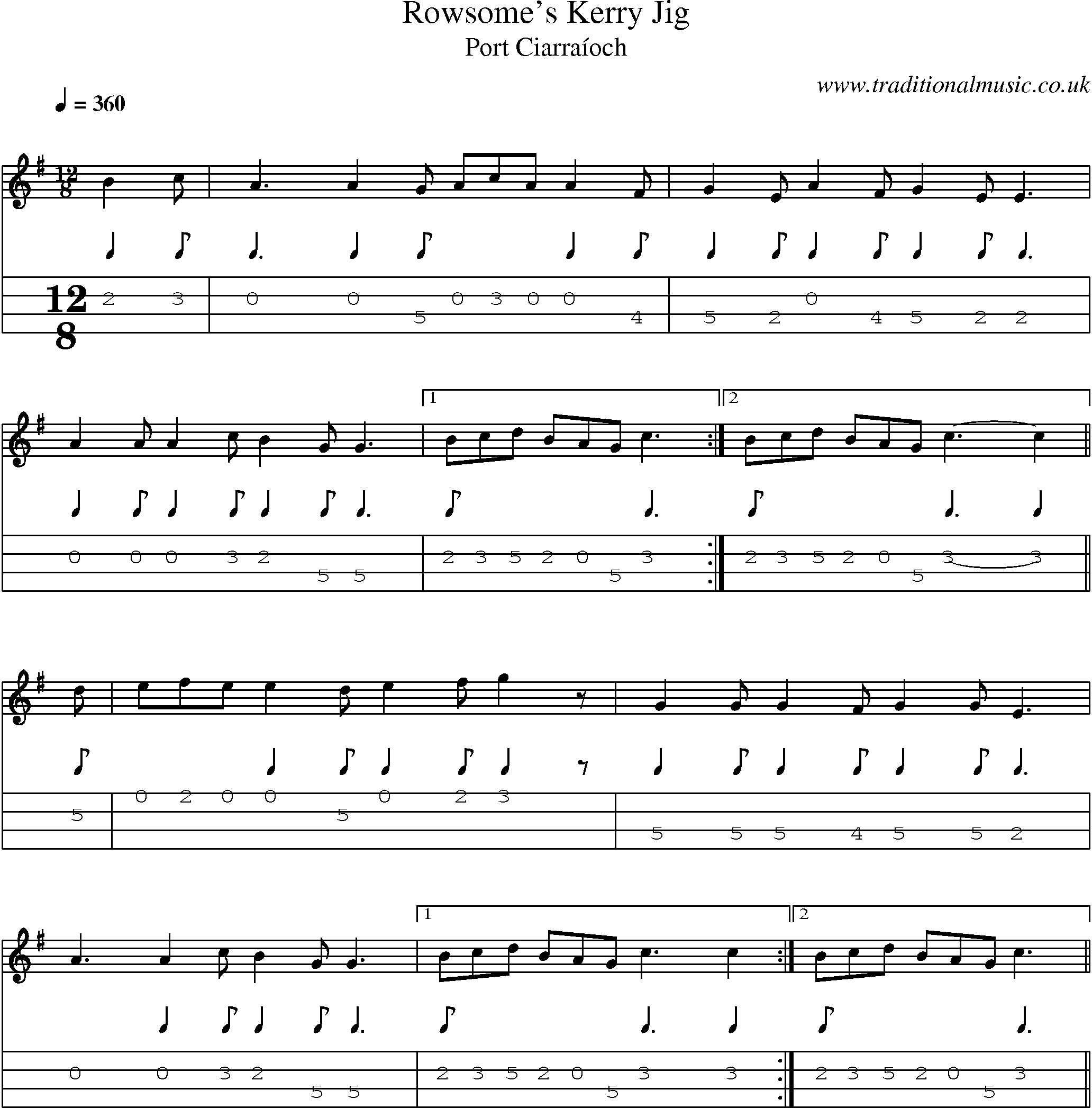 Music Score and Mandolin Tabs for Rowsomes Kerry Jig