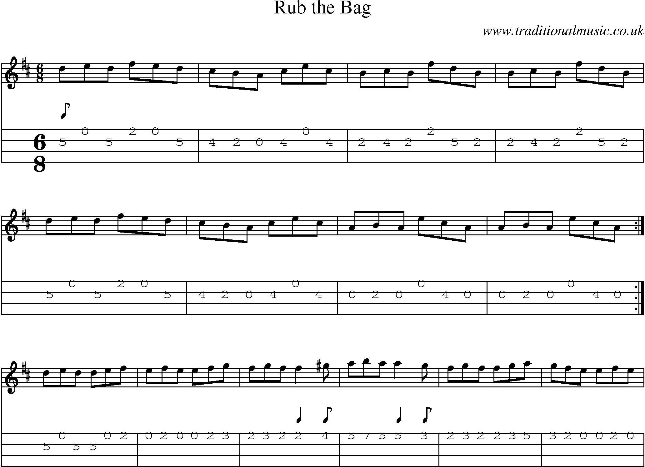Music Score and Mandolin Tabs for Rub Bag