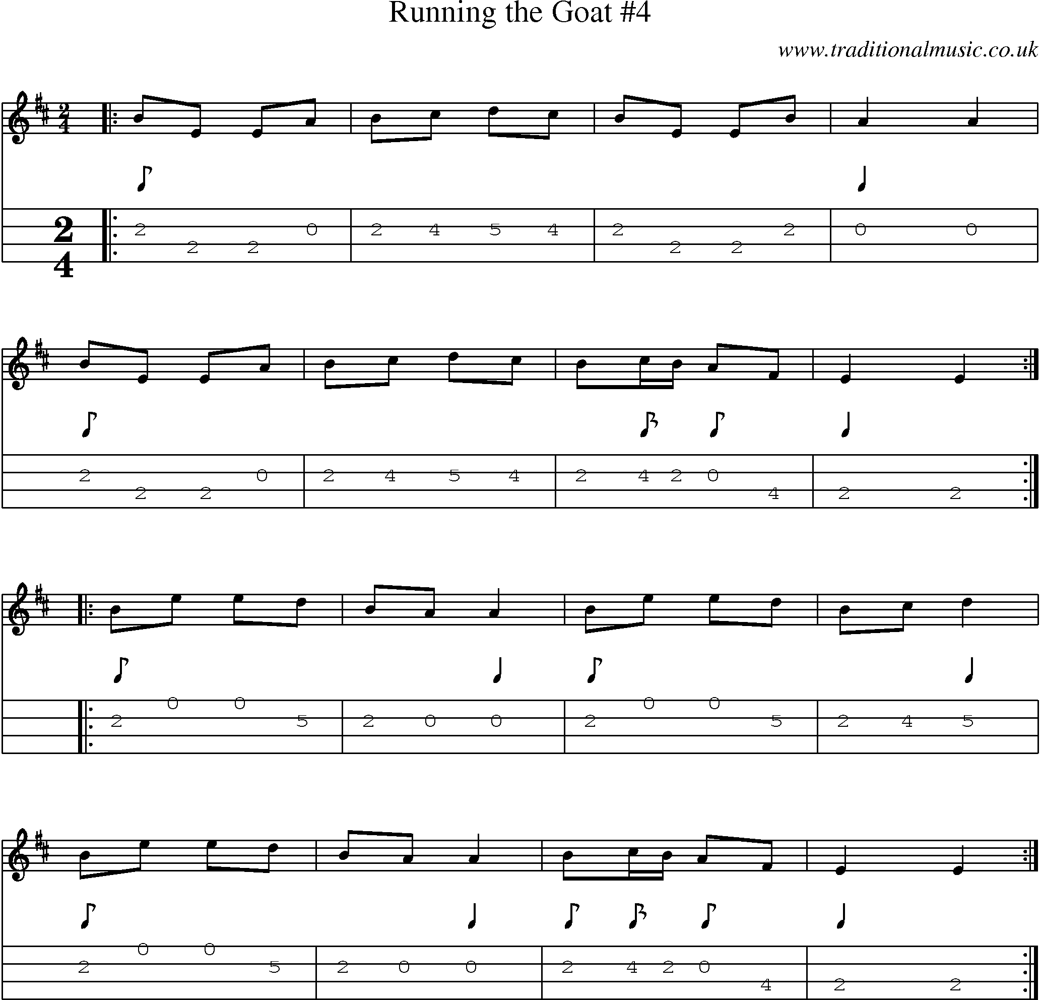 Music Score and Mandolin Tabs for Running Goat 4