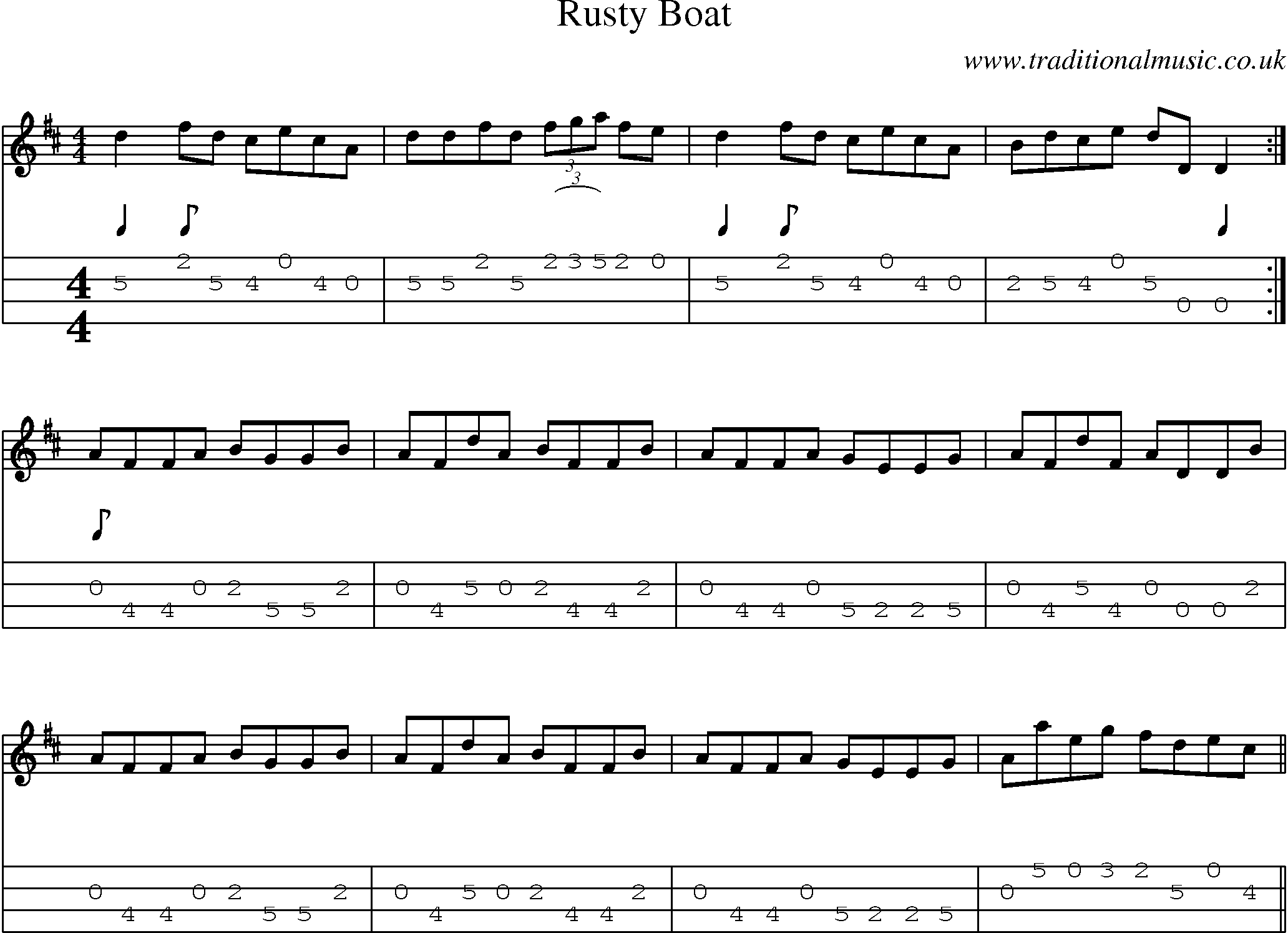 Music Score and Mandolin Tabs for Rusty Boat