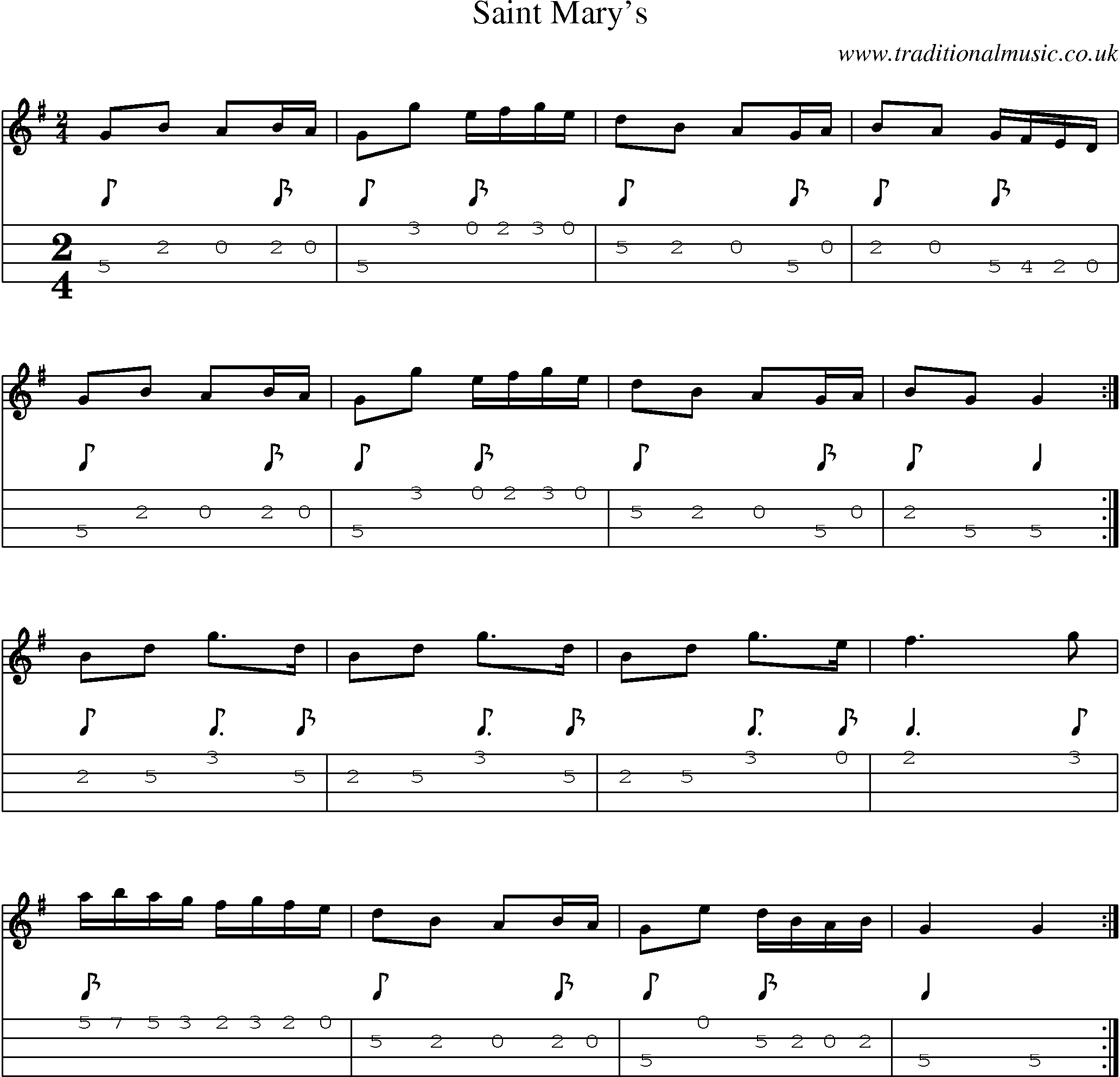 Music Score and Mandolin Tabs for Saint Marys