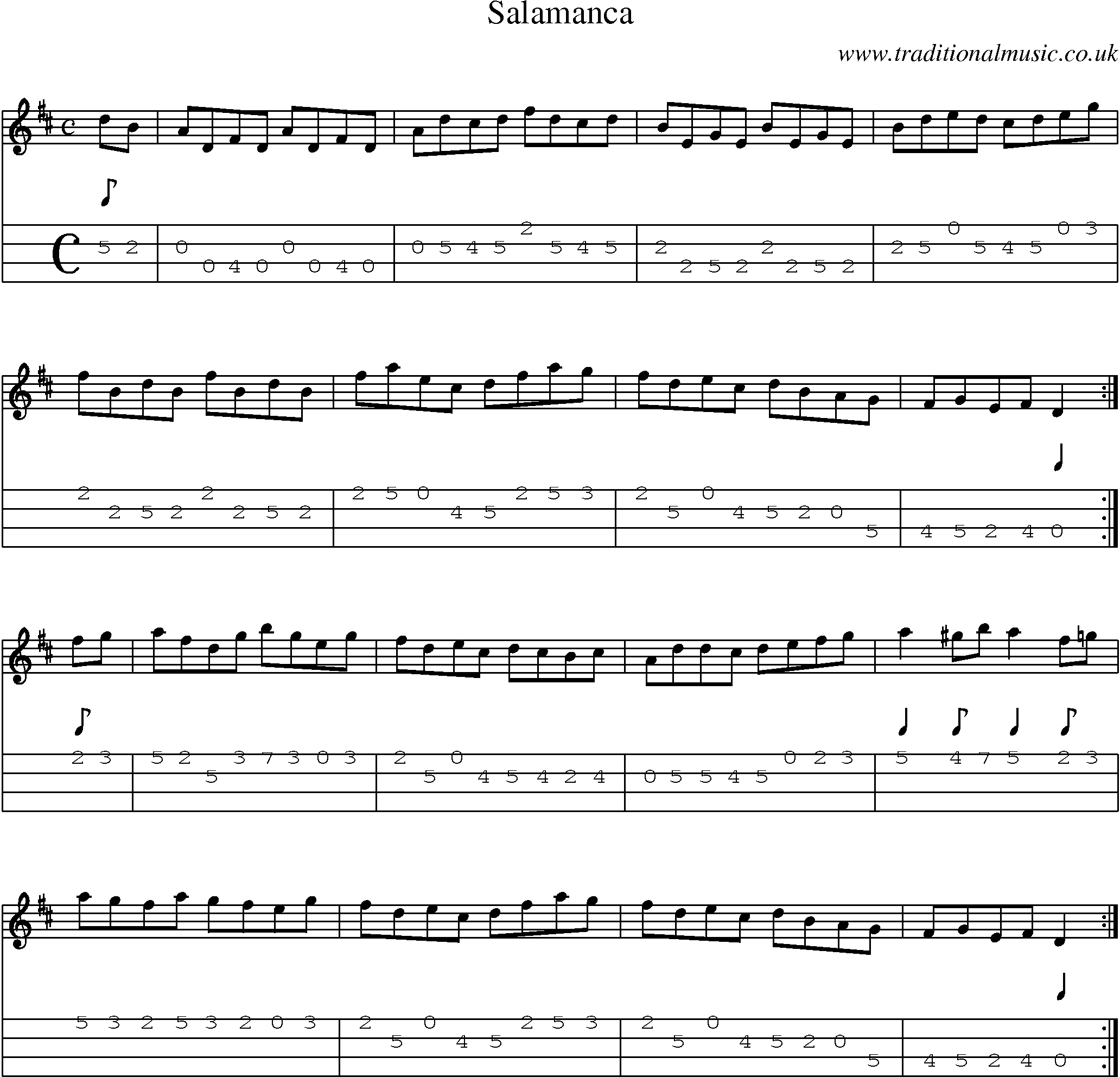 Music Score and Mandolin Tabs for Salamanca