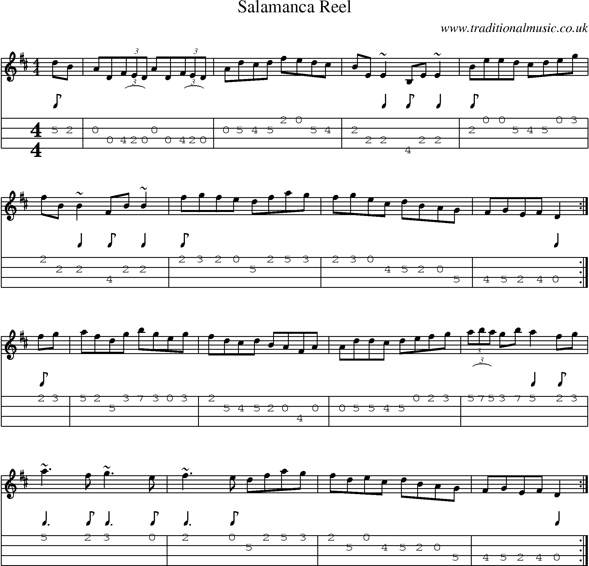 Music Score and Mandolin Tabs for Salamanca Reel