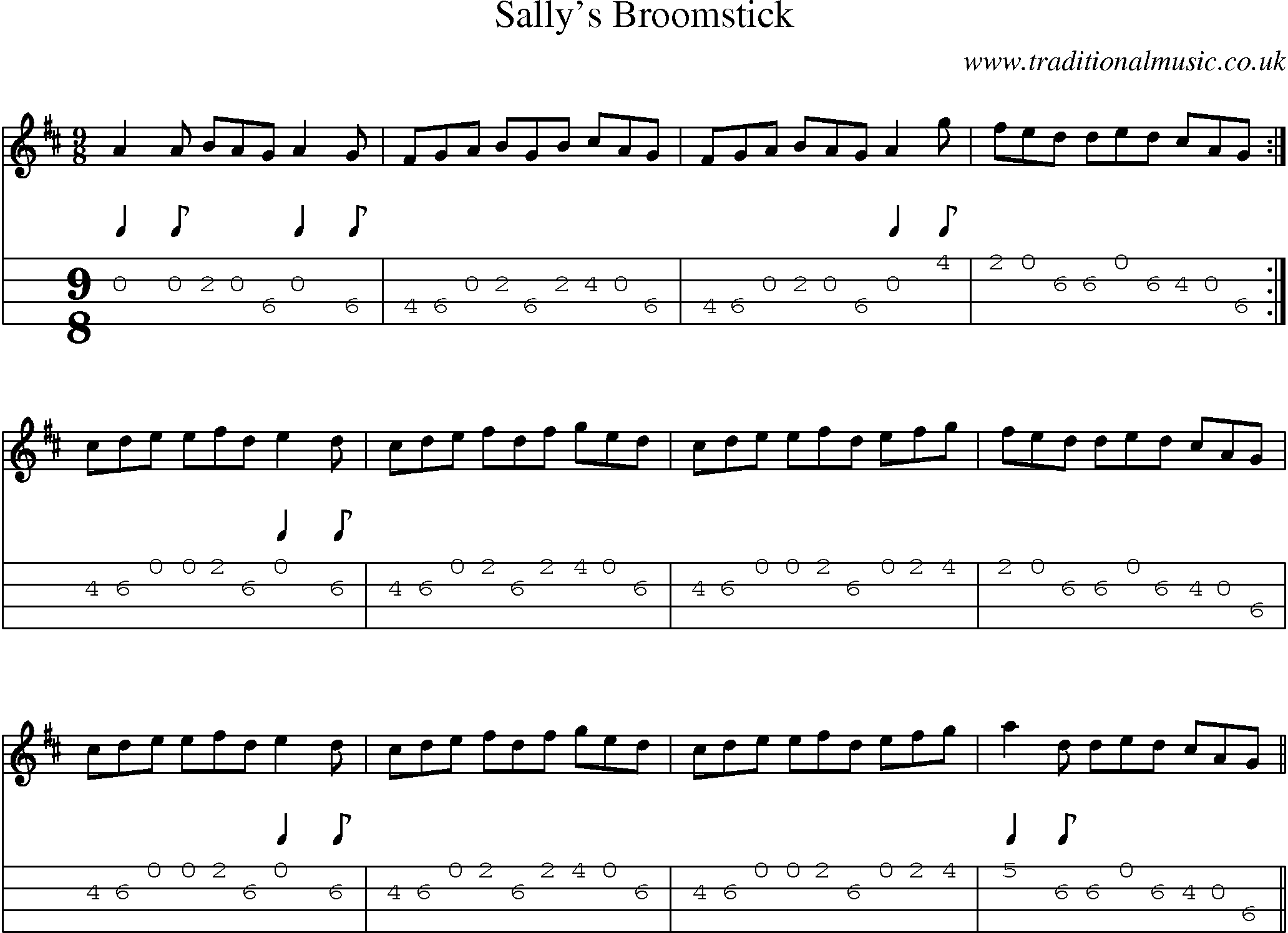 Music Score and Mandolin Tabs for Sallys Broomstick
