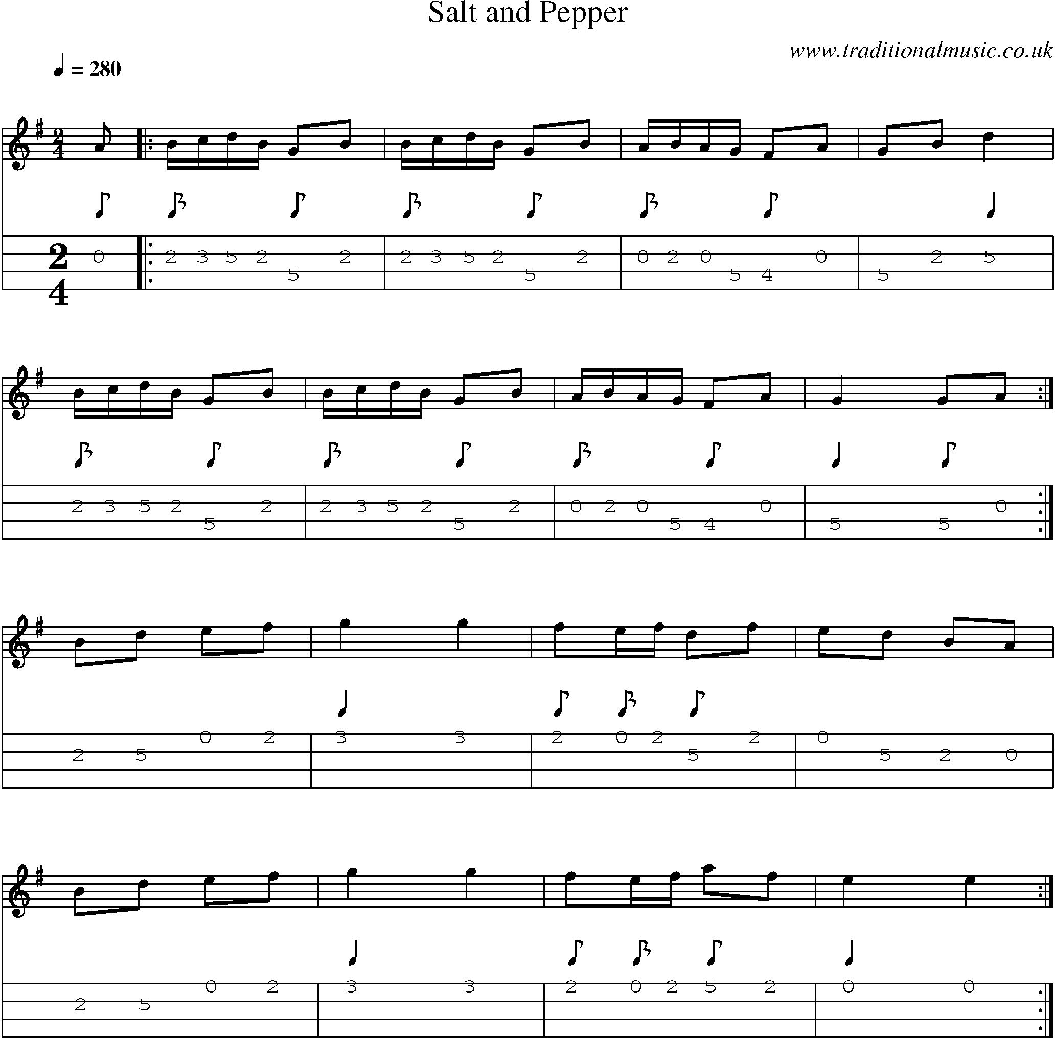 Music Score and Mandolin Tabs for Salt And Pepper