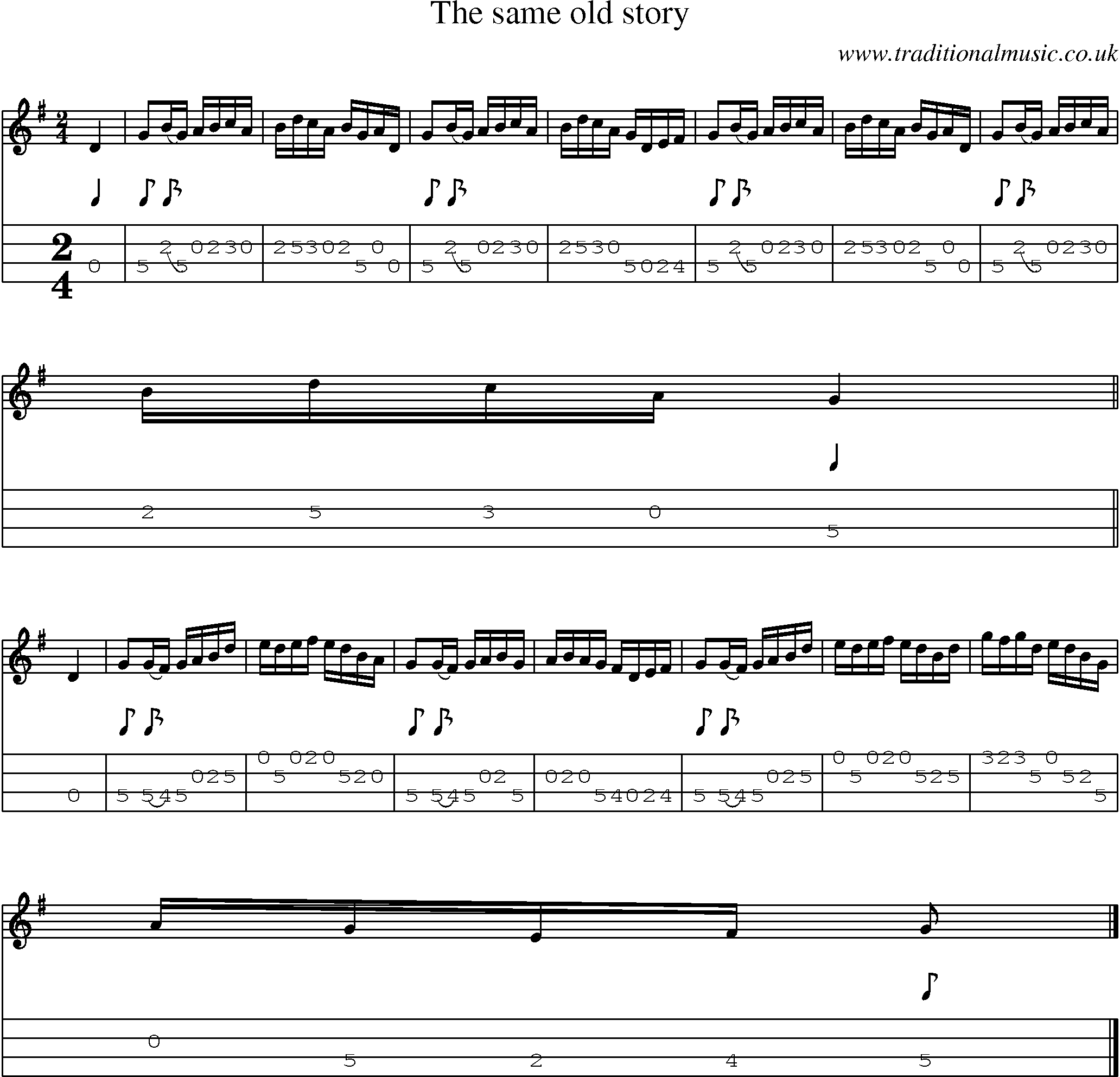 Music Score and Mandolin Tabs for Same Old Story