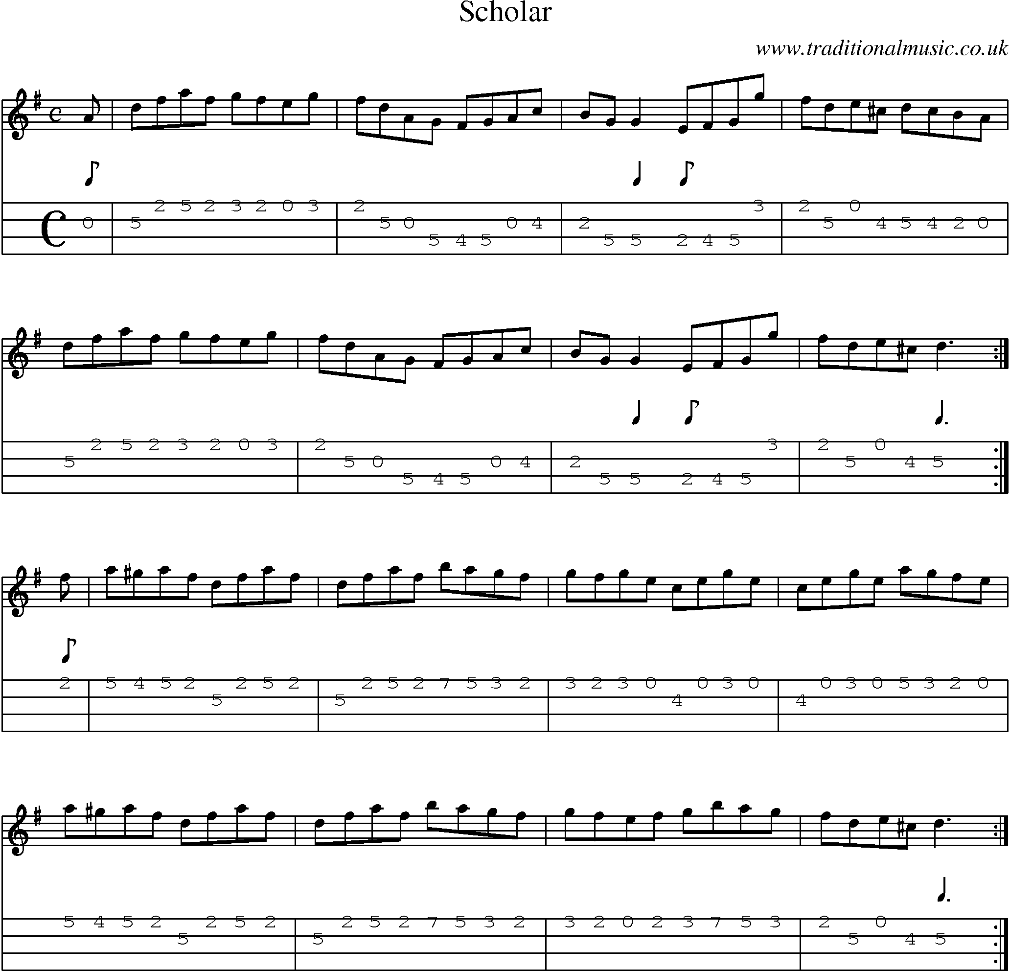 Music Score and Mandolin Tabs for Scholar