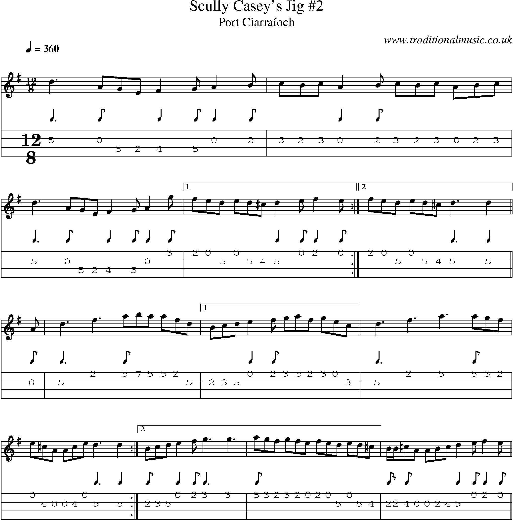 Music Score and Mandolin Tabs for Scully Caseys Jig 2