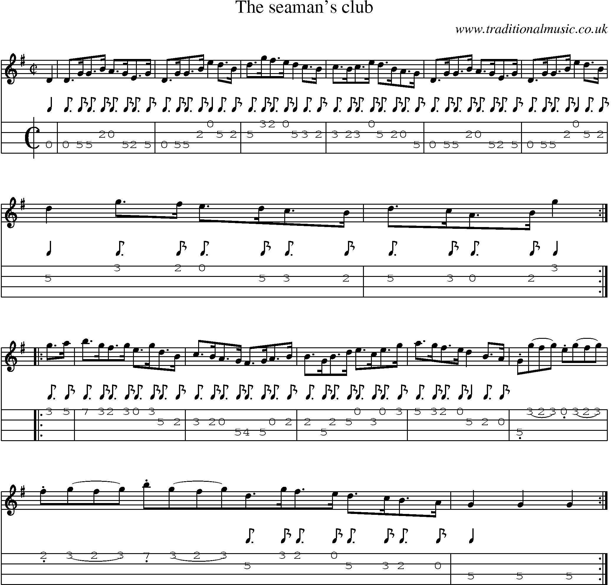 Music Score and Mandolin Tabs for Seamans Club