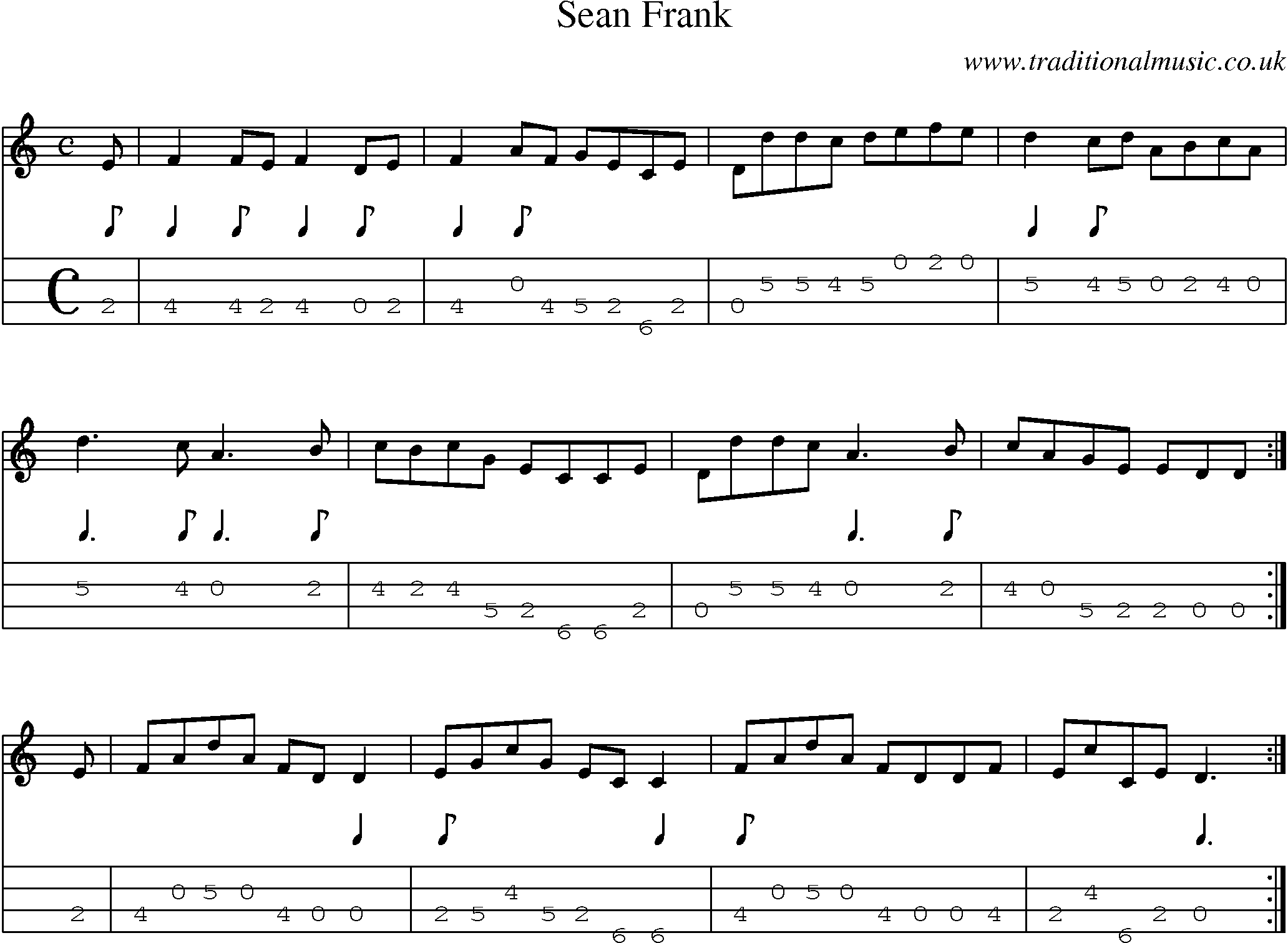 Music Score and Mandolin Tabs for Sean Frank