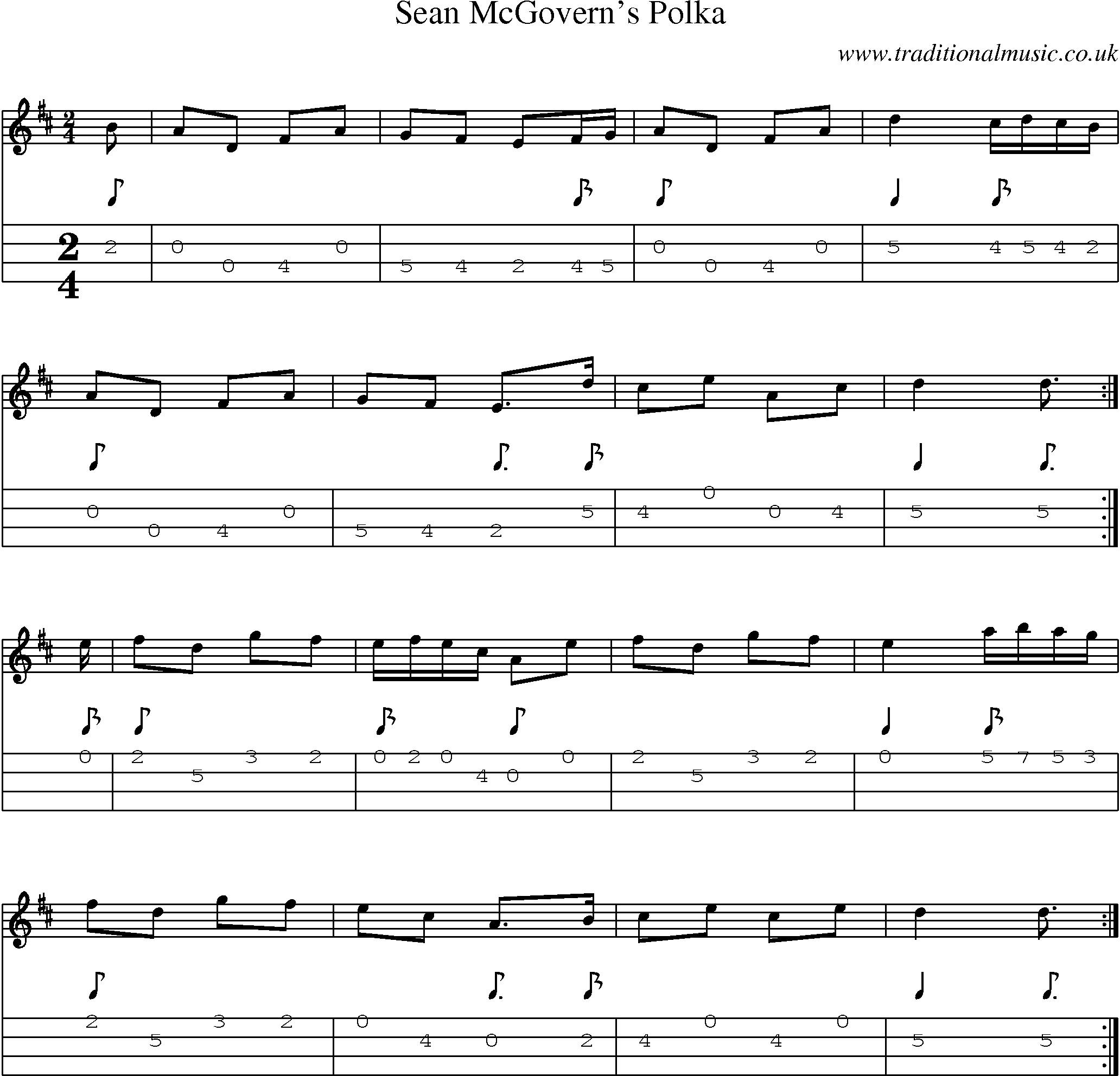 Music Score and Mandolin Tabs for Sean Mcgoverns Polka