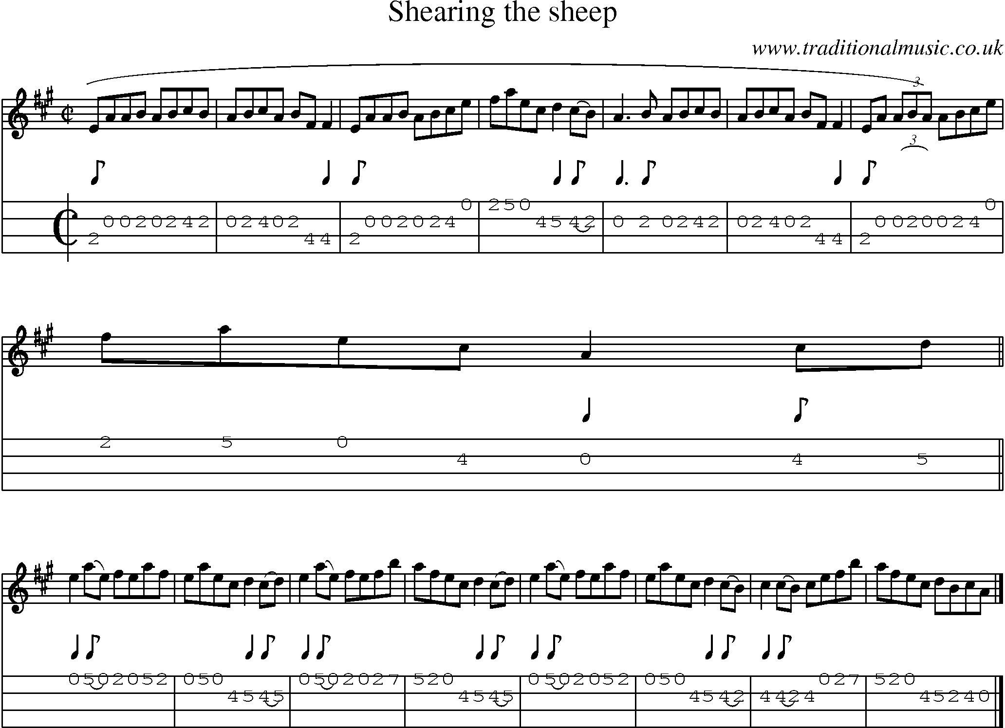 Music Score and Mandolin Tabs for Shearing The Sheep