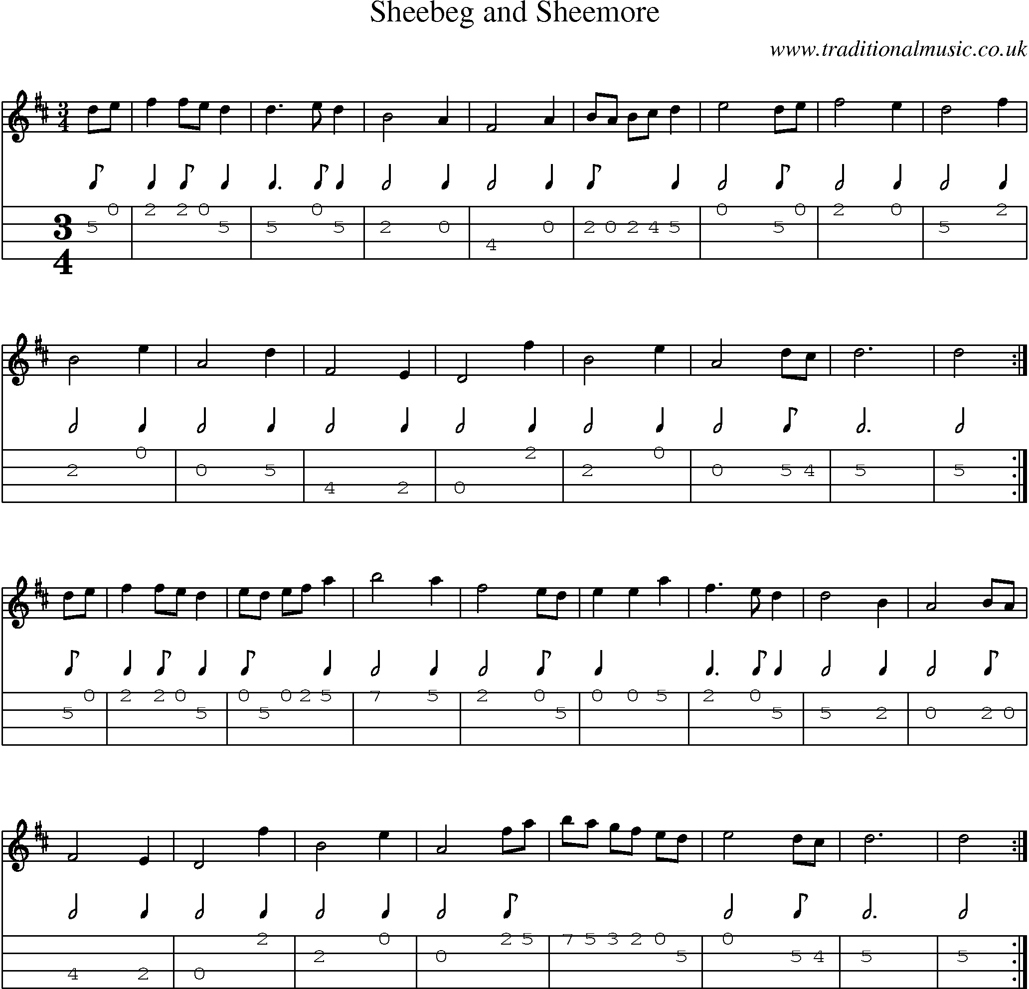 Music Score and Mandolin Tabs for Sheebeg And Sheemore