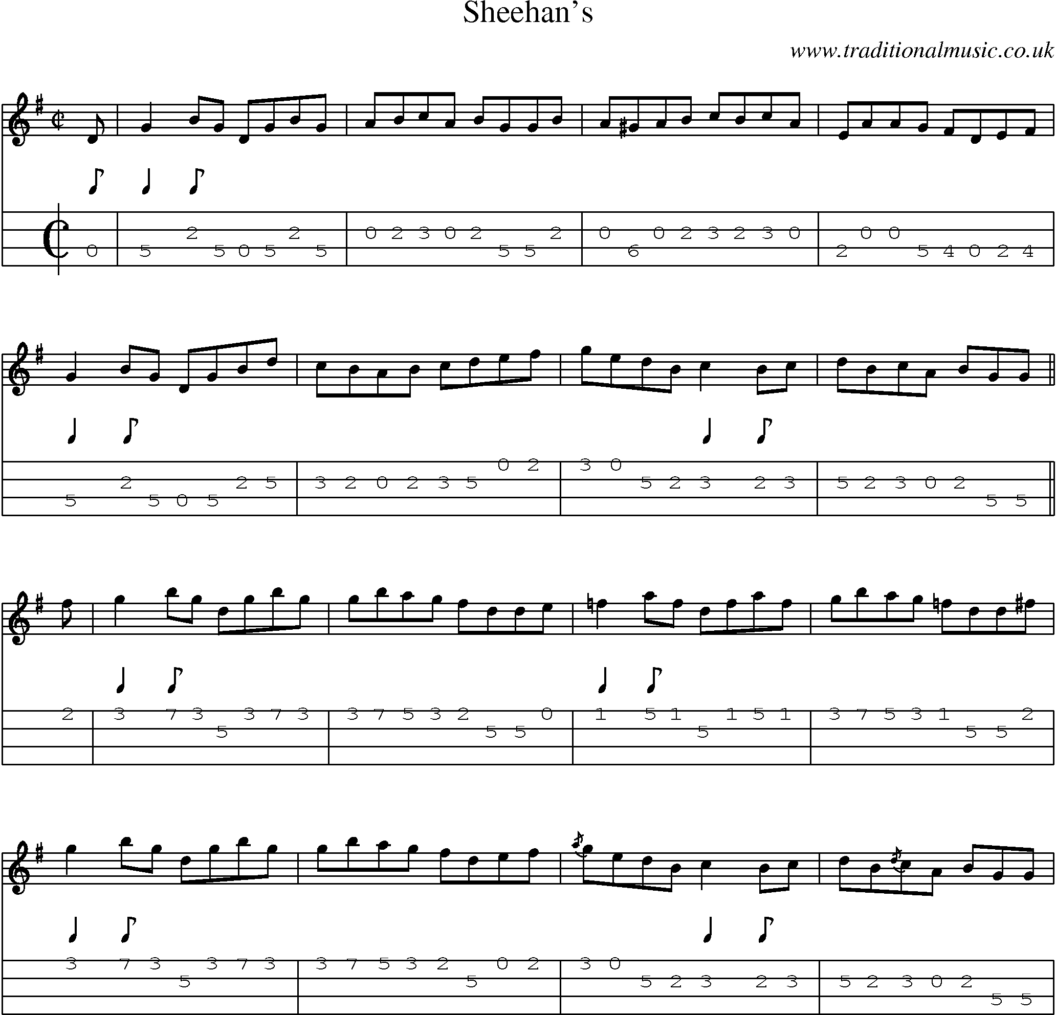 Music Score and Mandolin Tabs for Sheehans