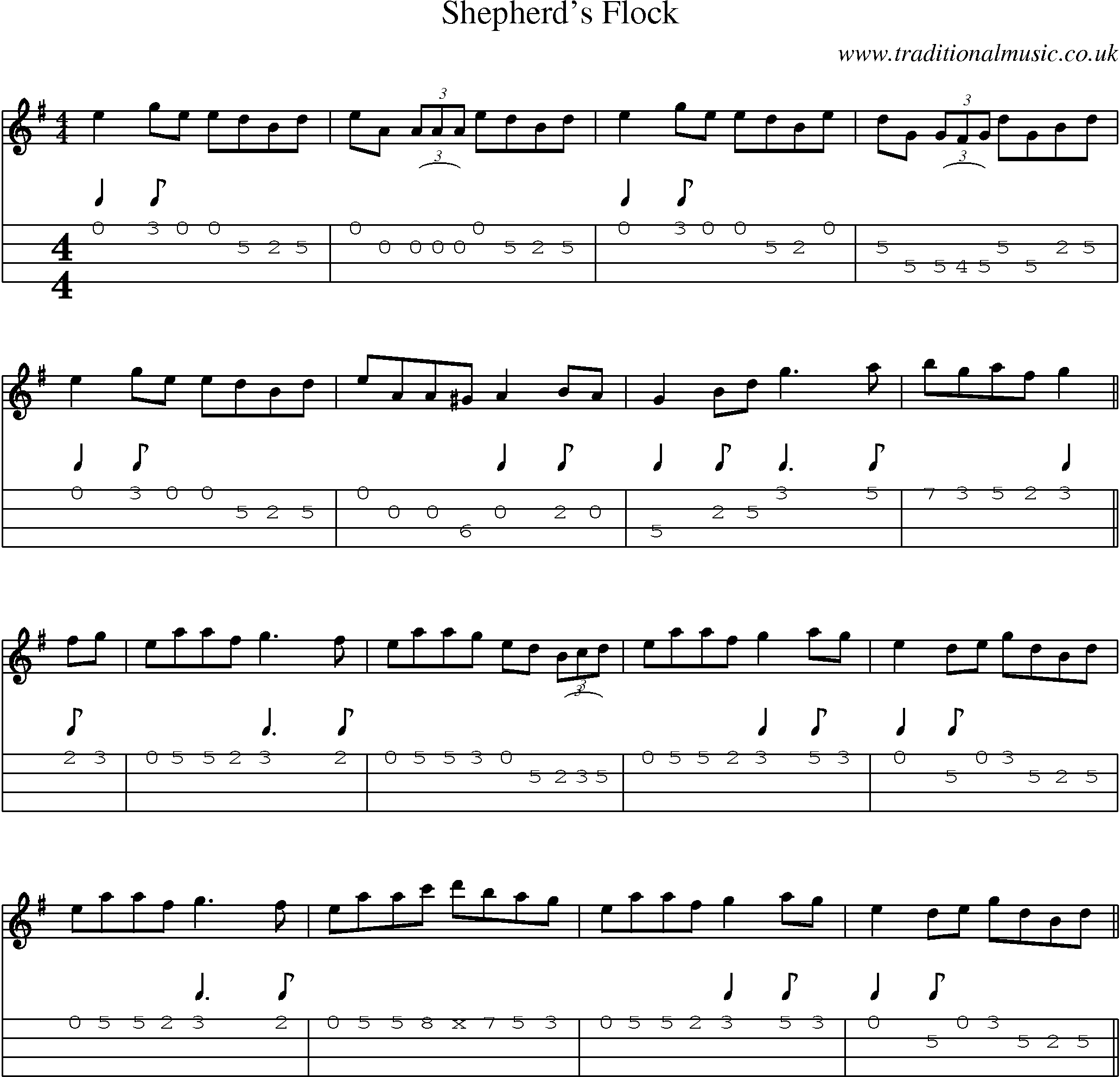 Music Score and Mandolin Tabs for Shepherds Flock