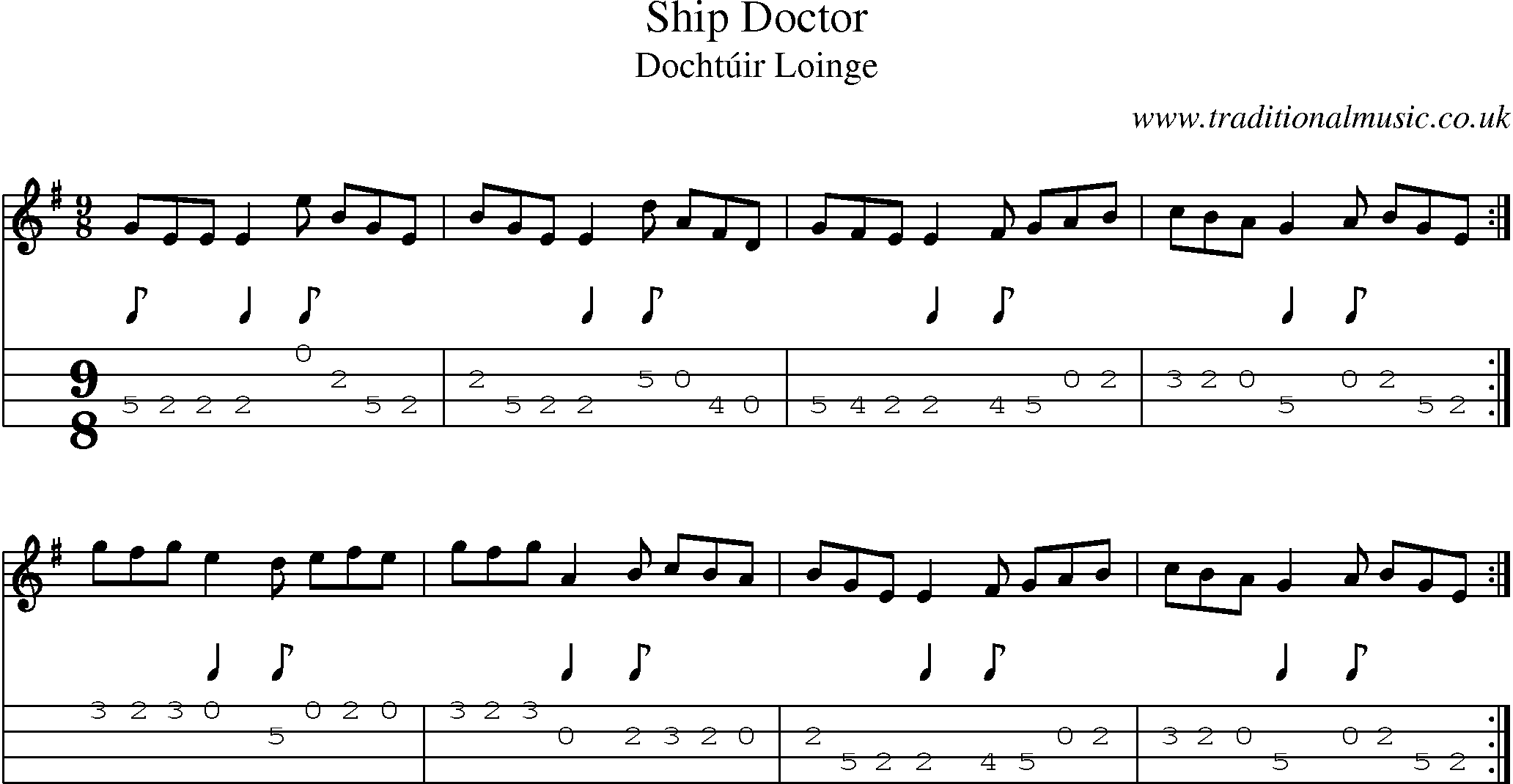 Music Score and Mandolin Tabs for Ship Doctor
