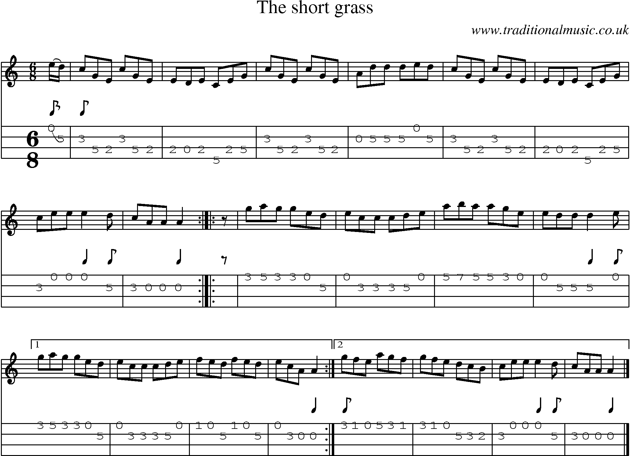 Music Score and Mandolin Tabs for Short Grass