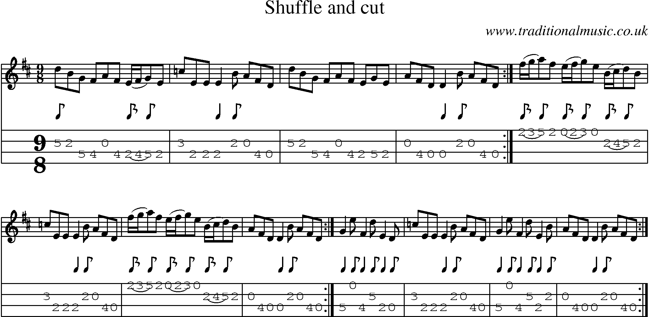 Music Score and Mandolin Tabs for Shuffle And Cut