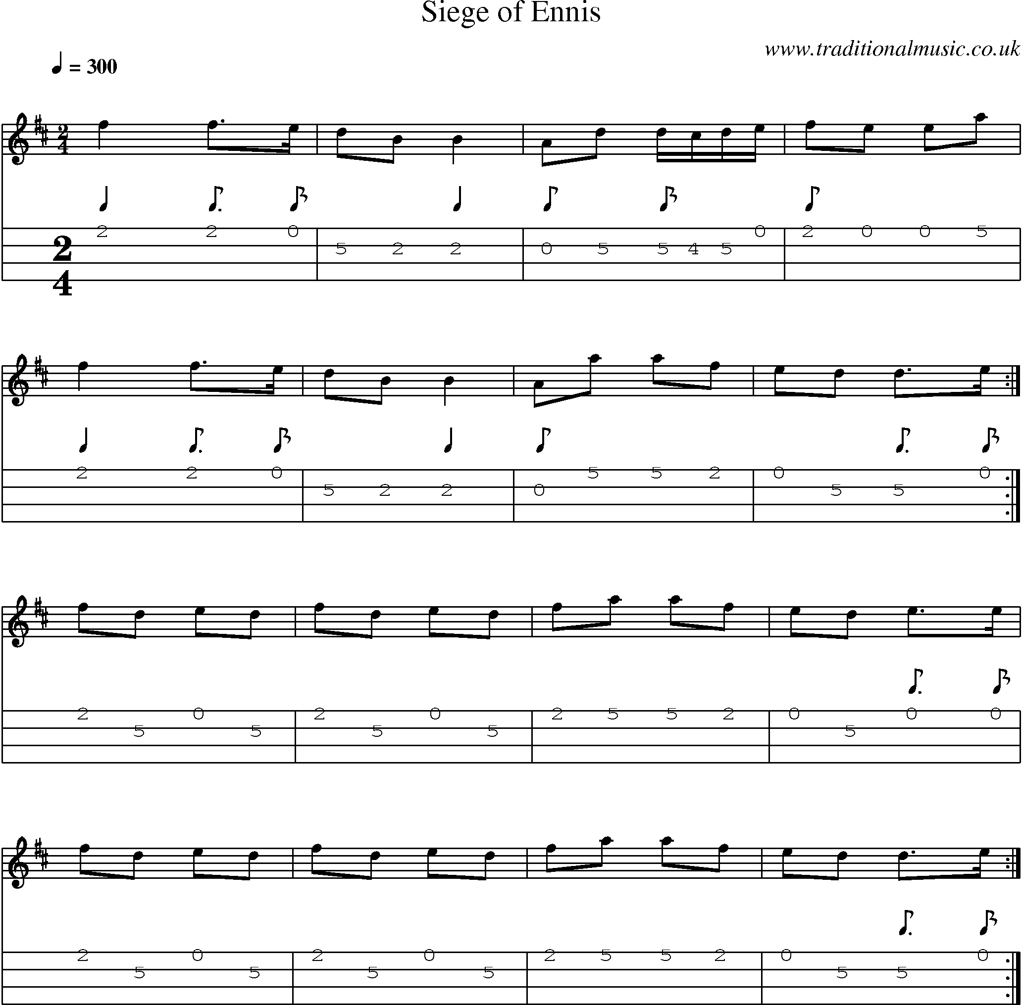 Music Score and Mandolin Tabs for Siege Of Ennis