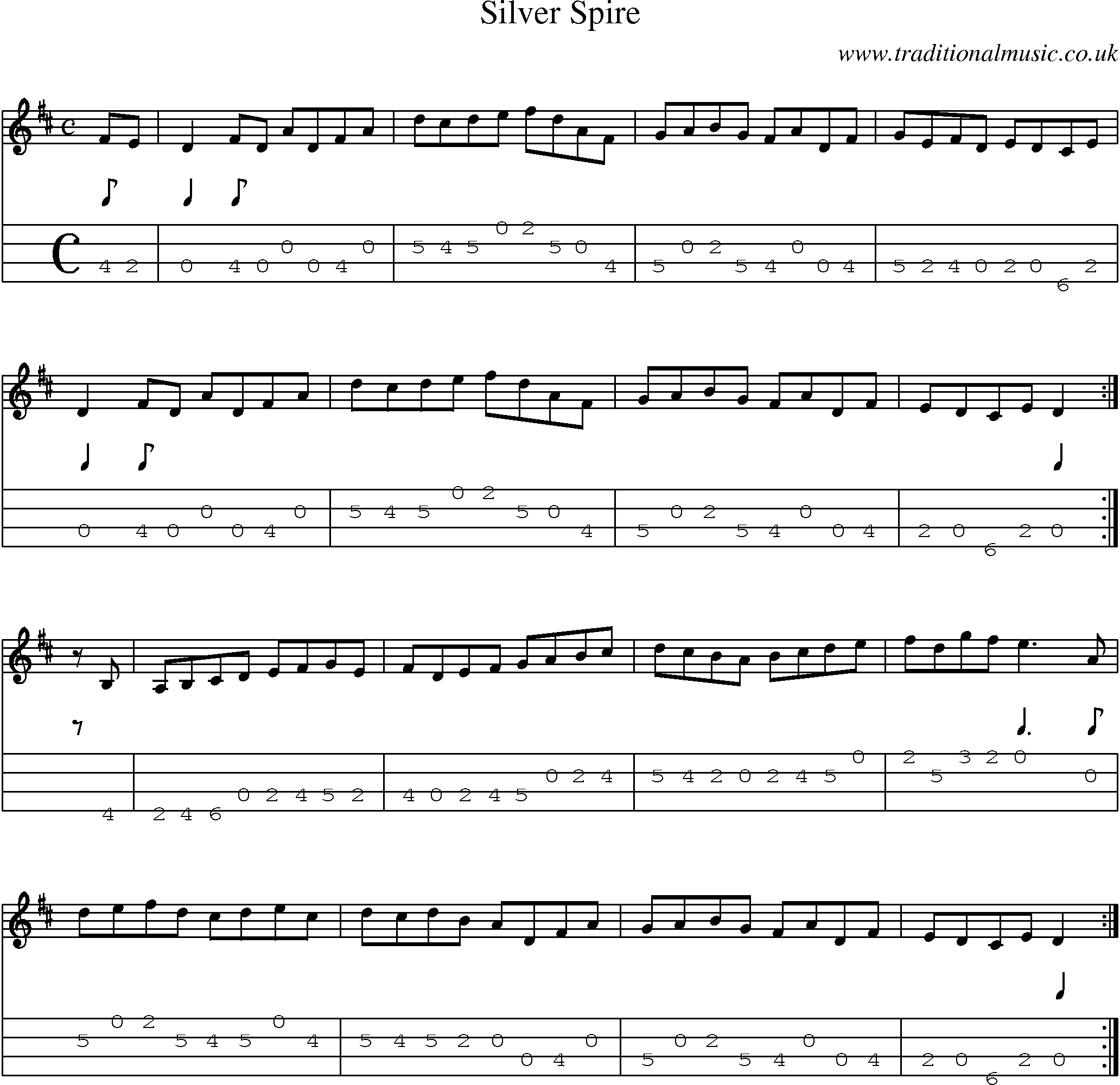 Music Score and Mandolin Tabs for Silver Spire