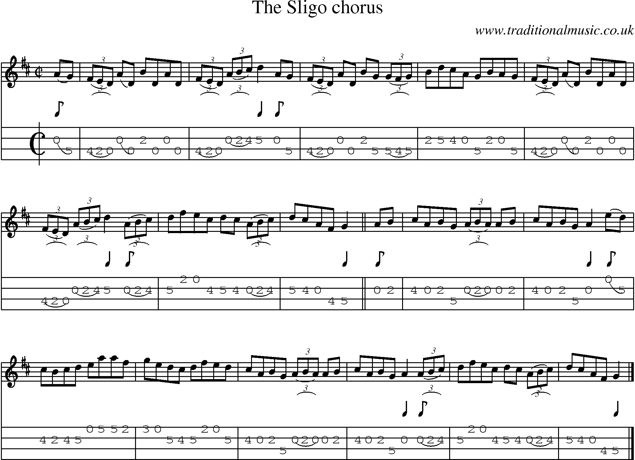 Music Score and Mandolin Tabs for Sligo Chorus