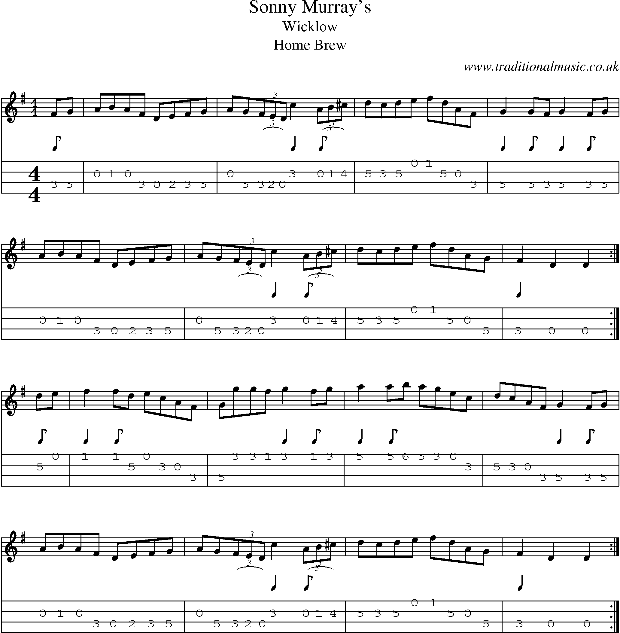 Music Score and Mandolin Tabs for Sonny Murrays
