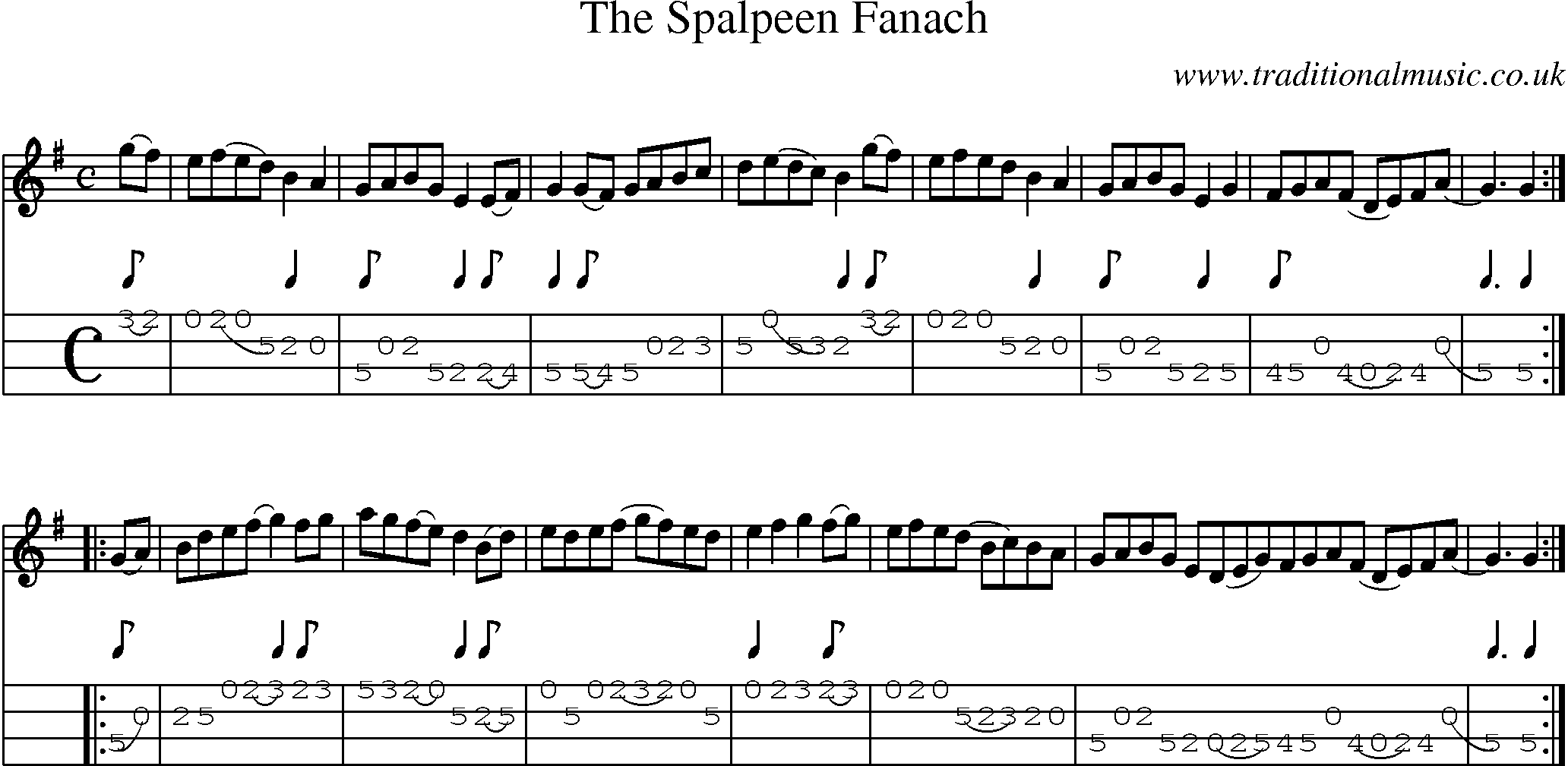 Music Score and Mandolin Tabs for Spalpeen Fanach