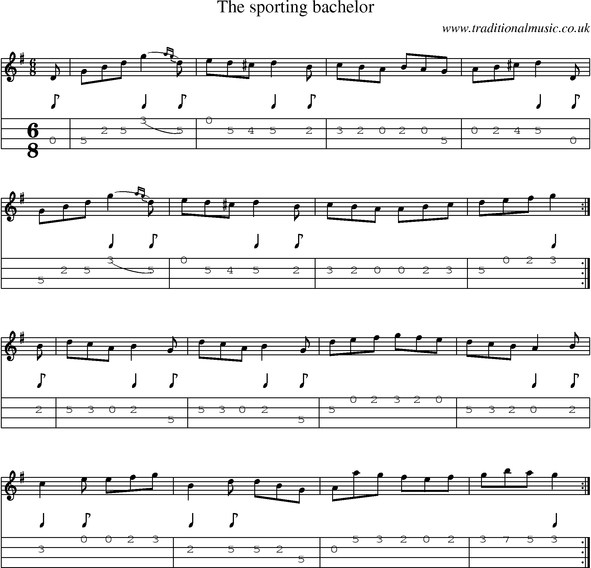 Music Score and Mandolin Tabs for Sporting Bachelor