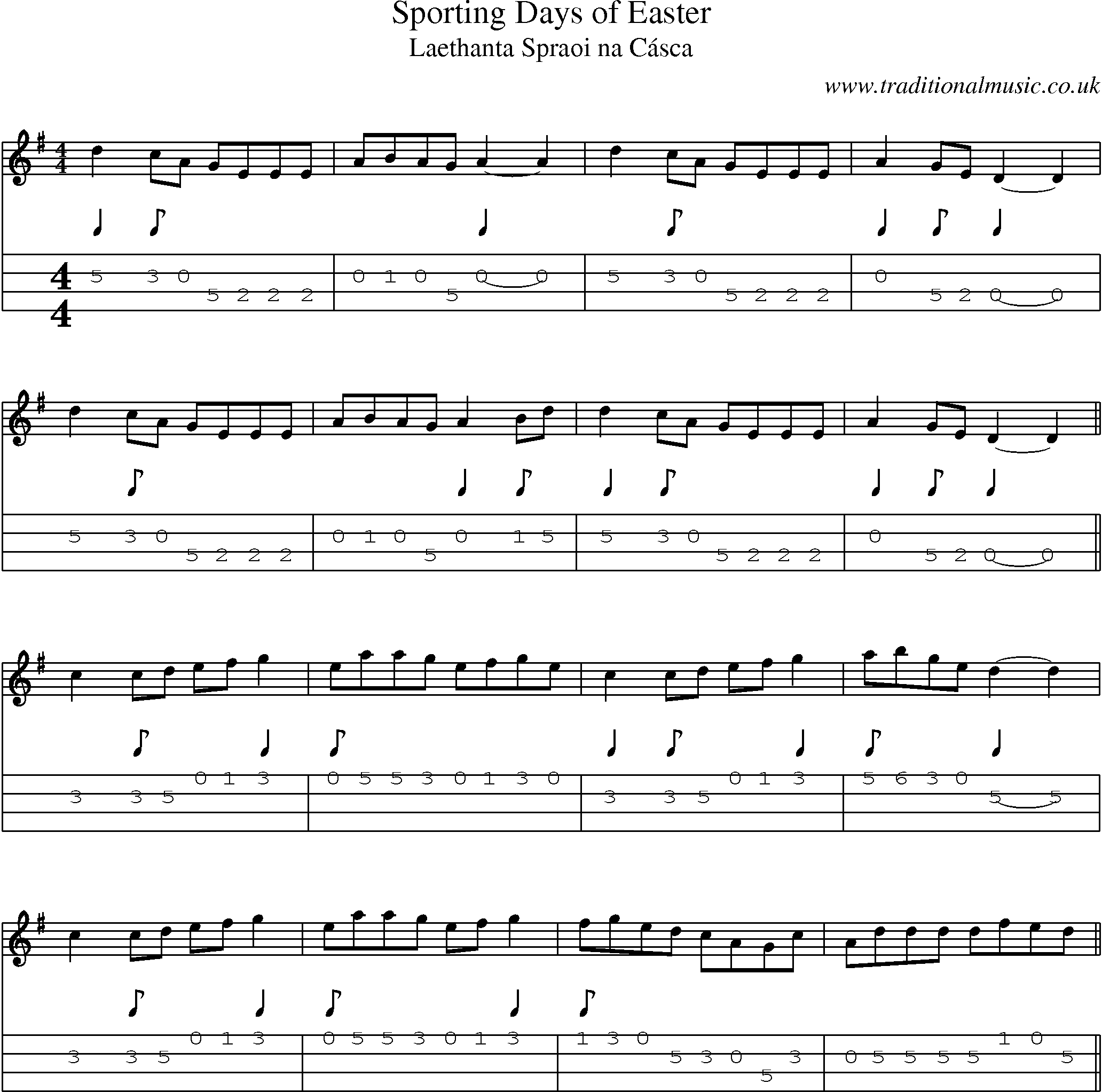 Music Score and Mandolin Tabs for Sporting Days Of Easter
