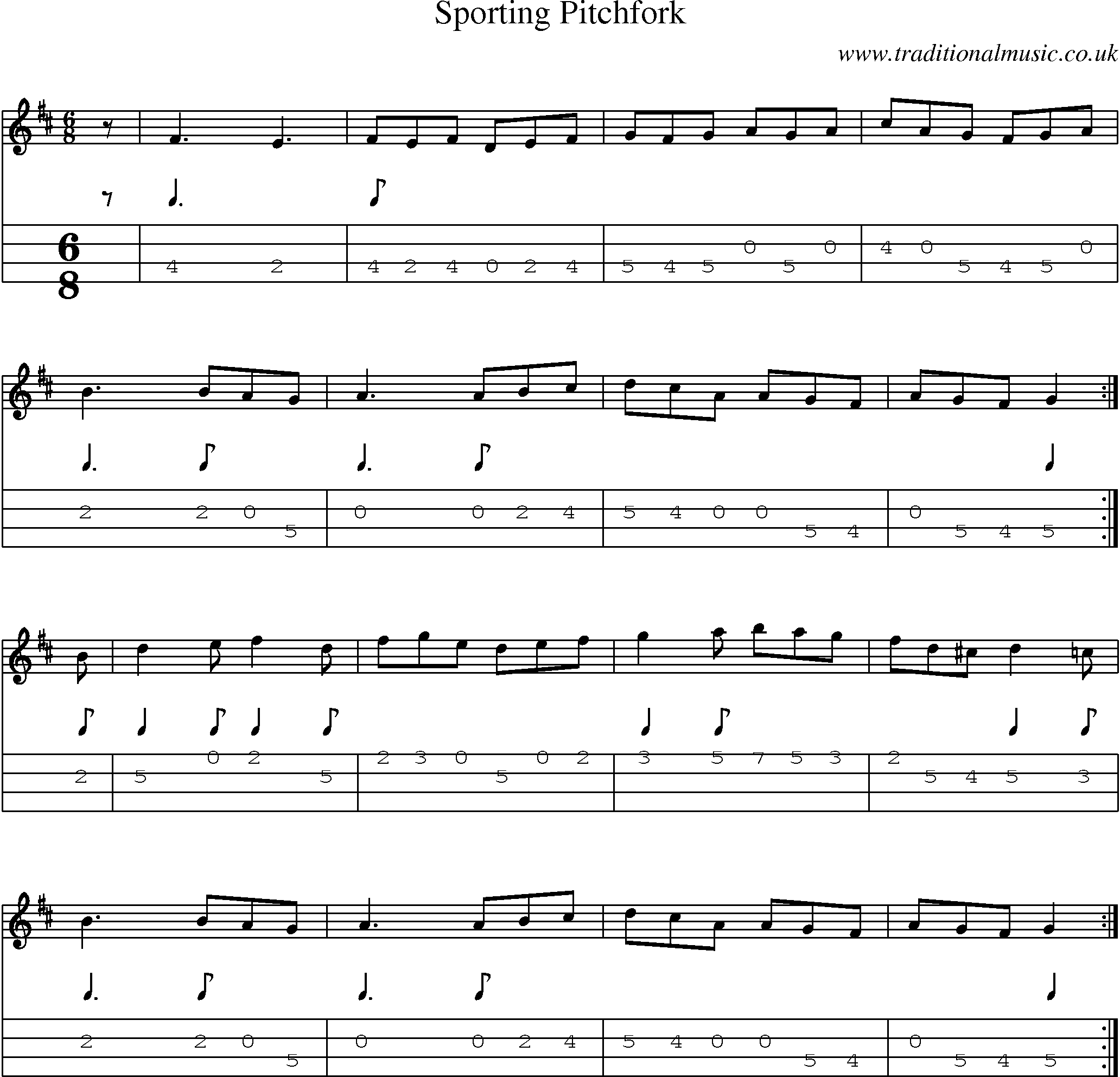 Music Score and Mandolin Tabs for Sporting Pitchfork