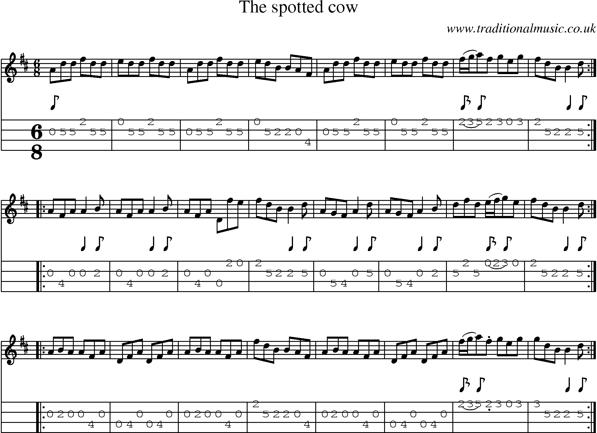 Music Score and Mandolin Tabs for Spotted Cow