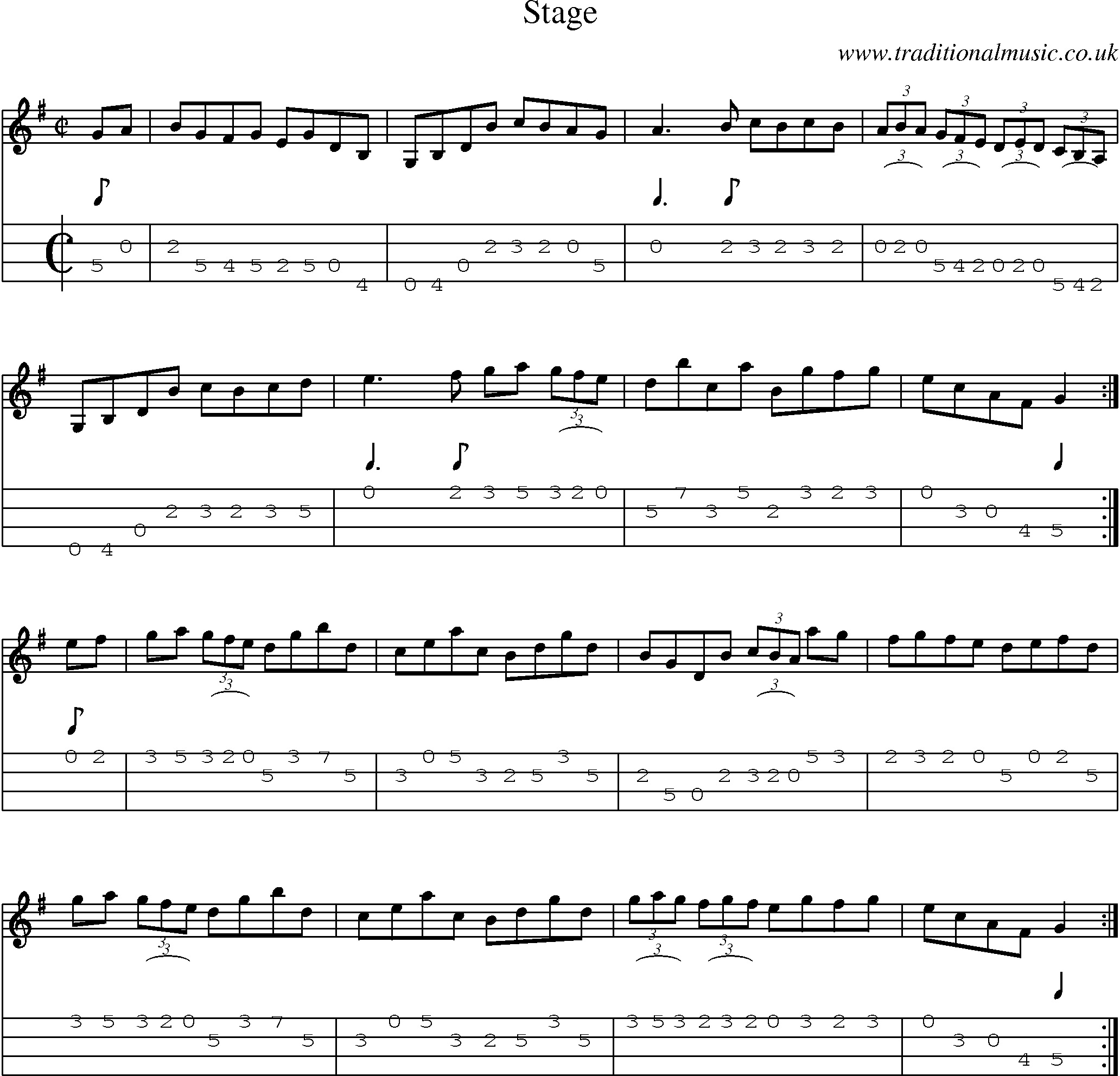 Music Score and Mandolin Tabs for Stage