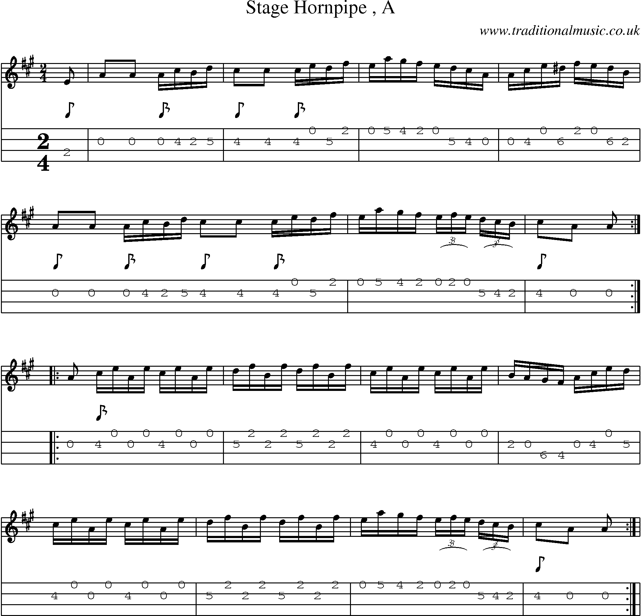 Music Score and Mandolin Tabs for Stage Hornpipe A
