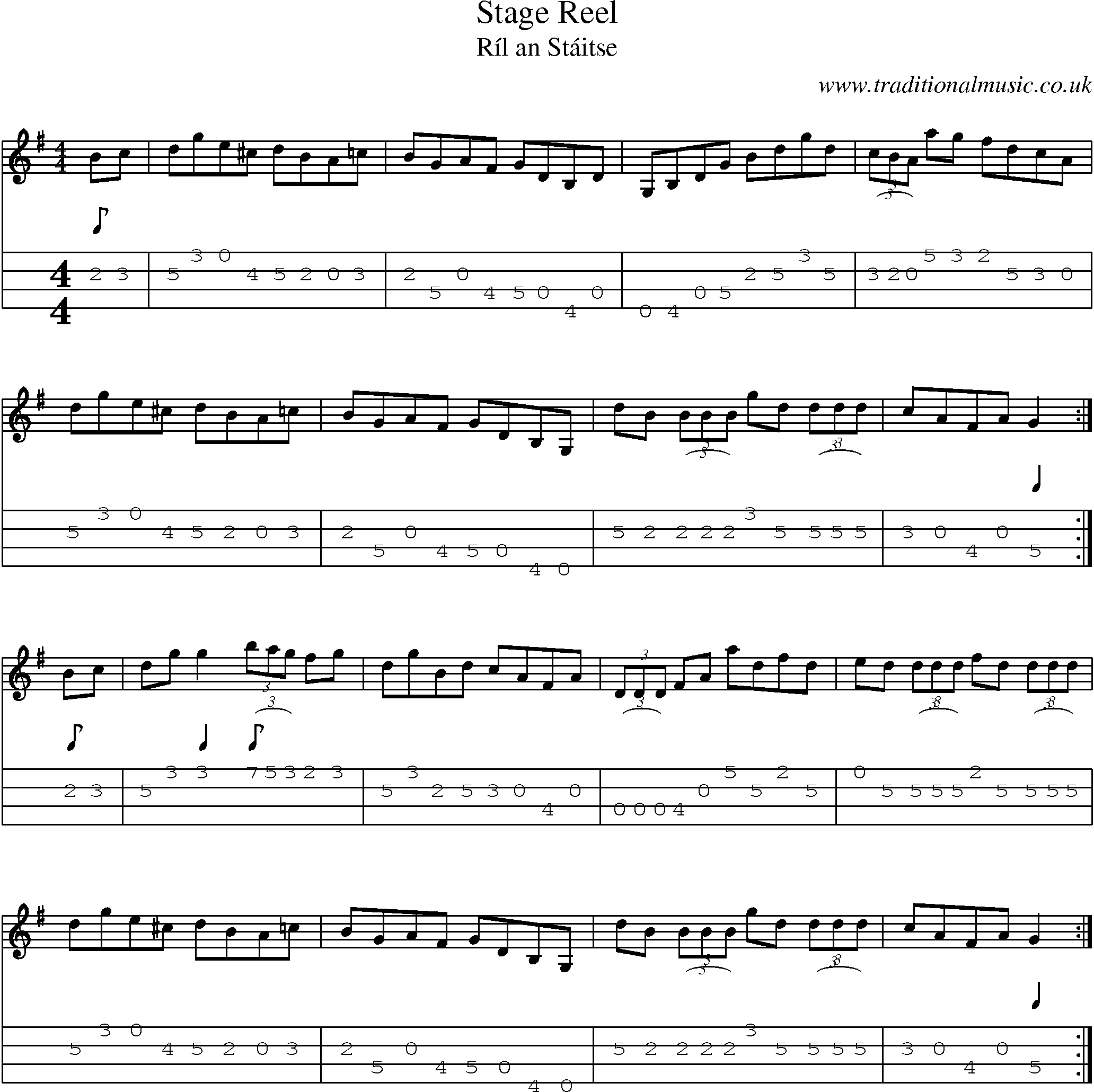 Music Score and Mandolin Tabs for Stage Reel